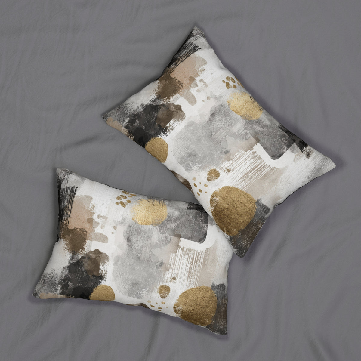 Black Grey and Taupe Abstract Lumbar Pillow