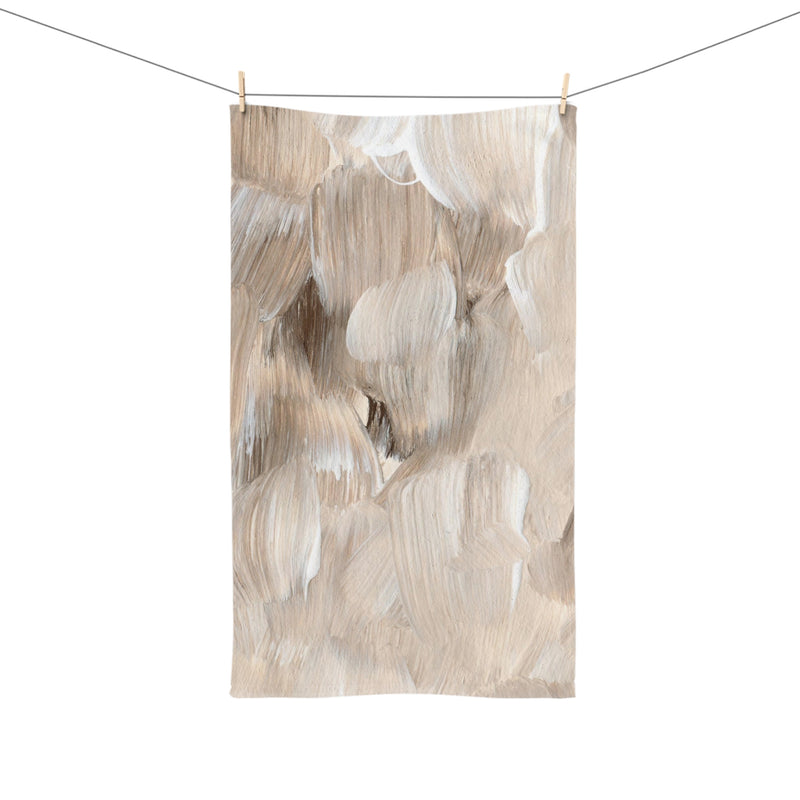 Abstract Kitchen, Bath Hand Towel | Beige Brown Taupe Ombre Paint Print