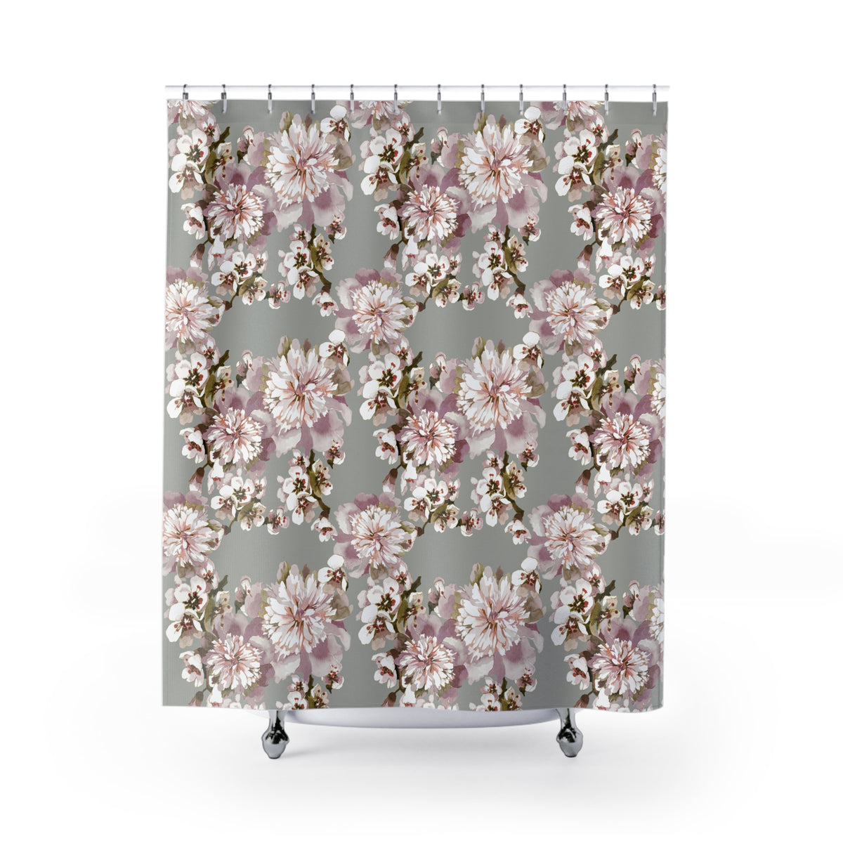 Grey Blush Cherry Blossom Shower Curtain, Bath Curtain 71x74