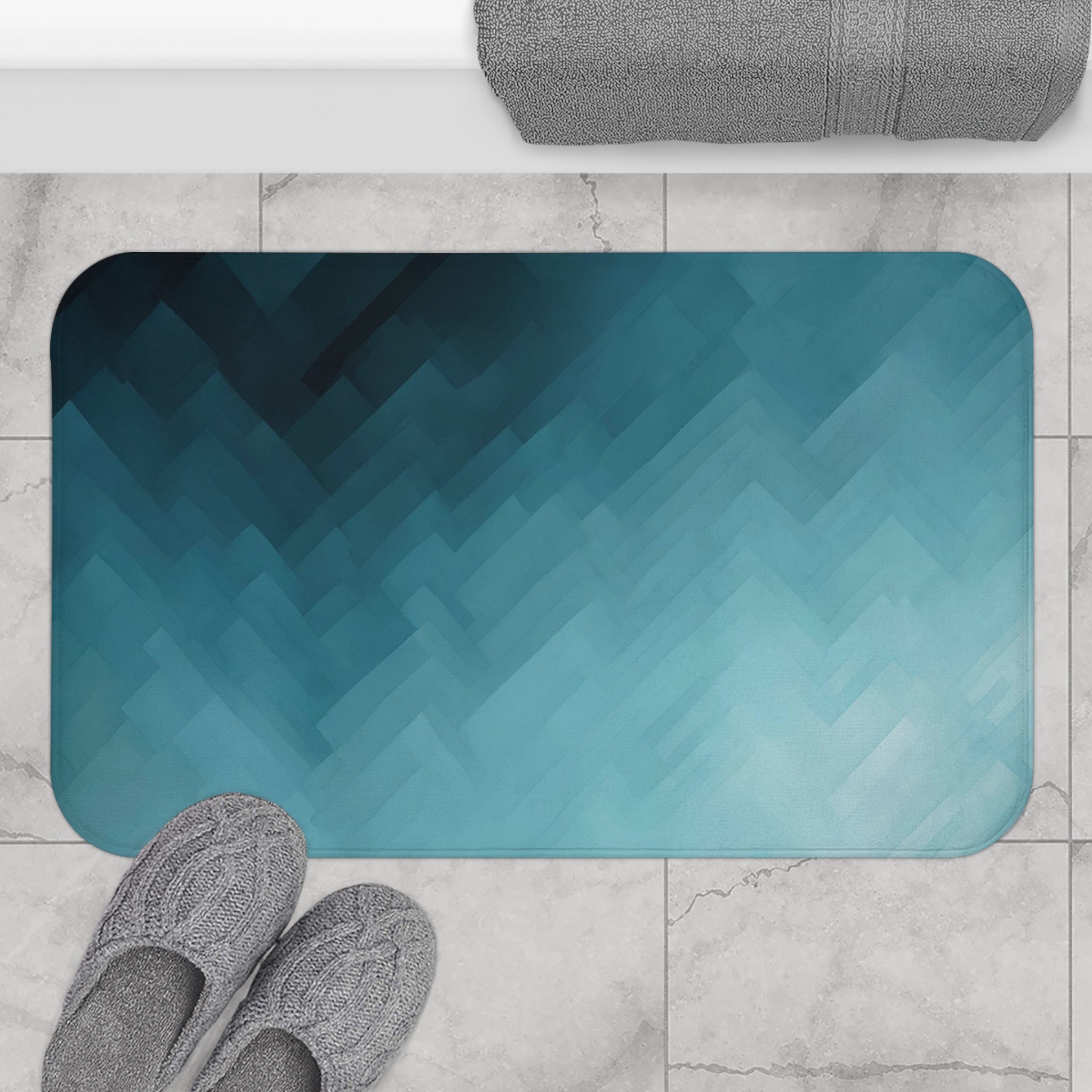 Abstract Bath Mat, Kitchen Mat | Navy Blue, Teal Blue Mat