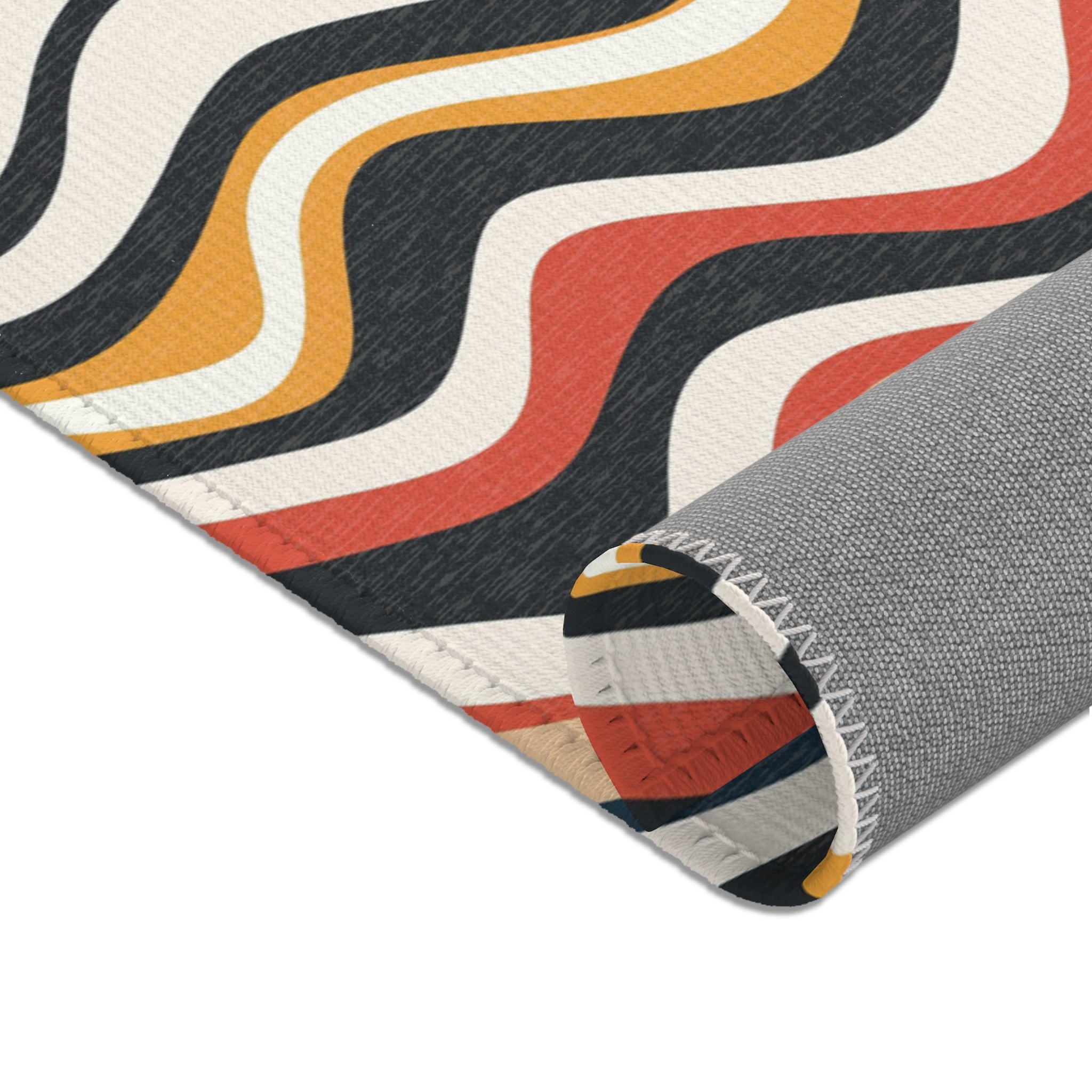 Retro Large Area Rug | Colorful Red Blue White Yellow Wavy Rug