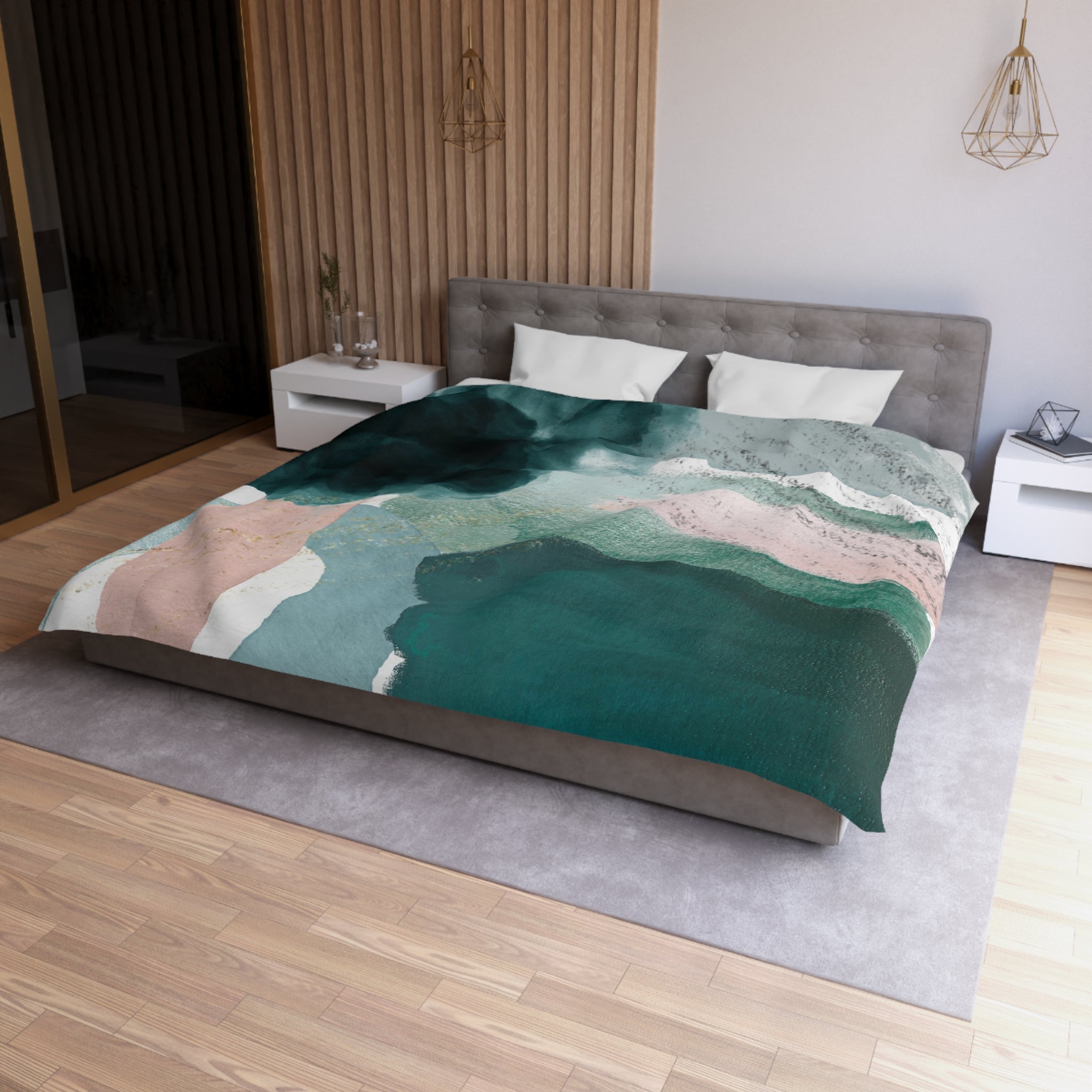 Abstract Duvet, Pillow Cover | Green Blush Bedroom Decor
