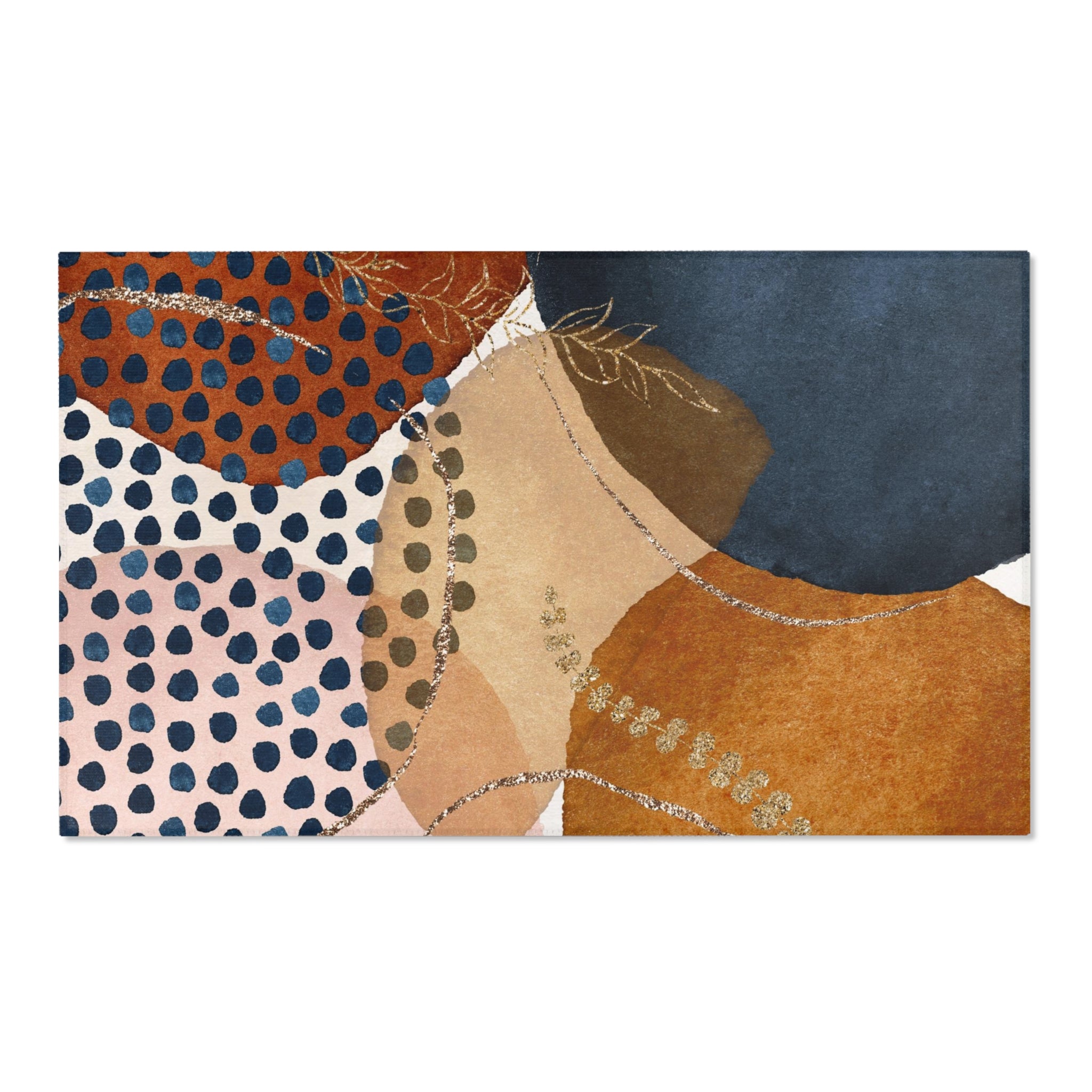 Abstract Floral Area Rug | Rust Burnt Orange, Navy Blue