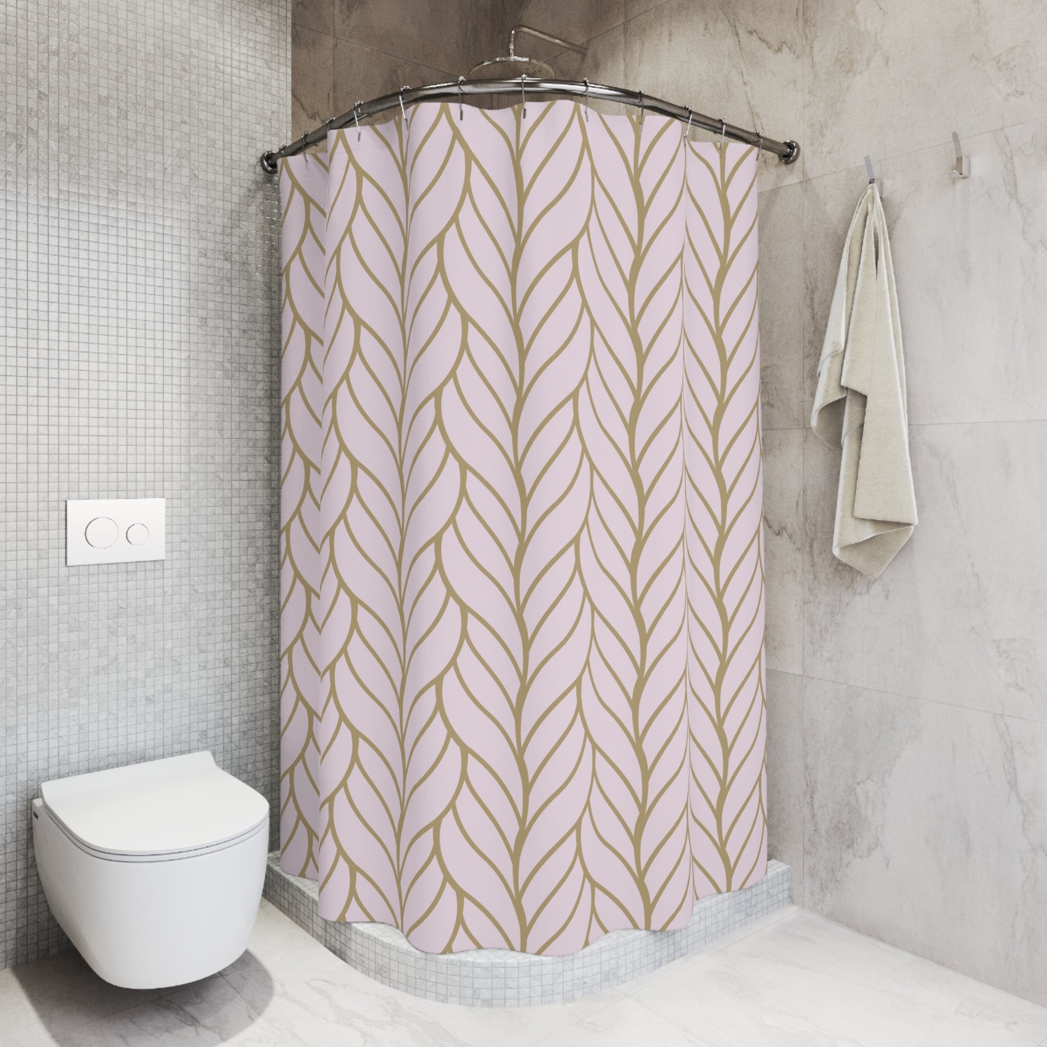 Pink Shower Curtain | Blush, Beige Braid Bathroom