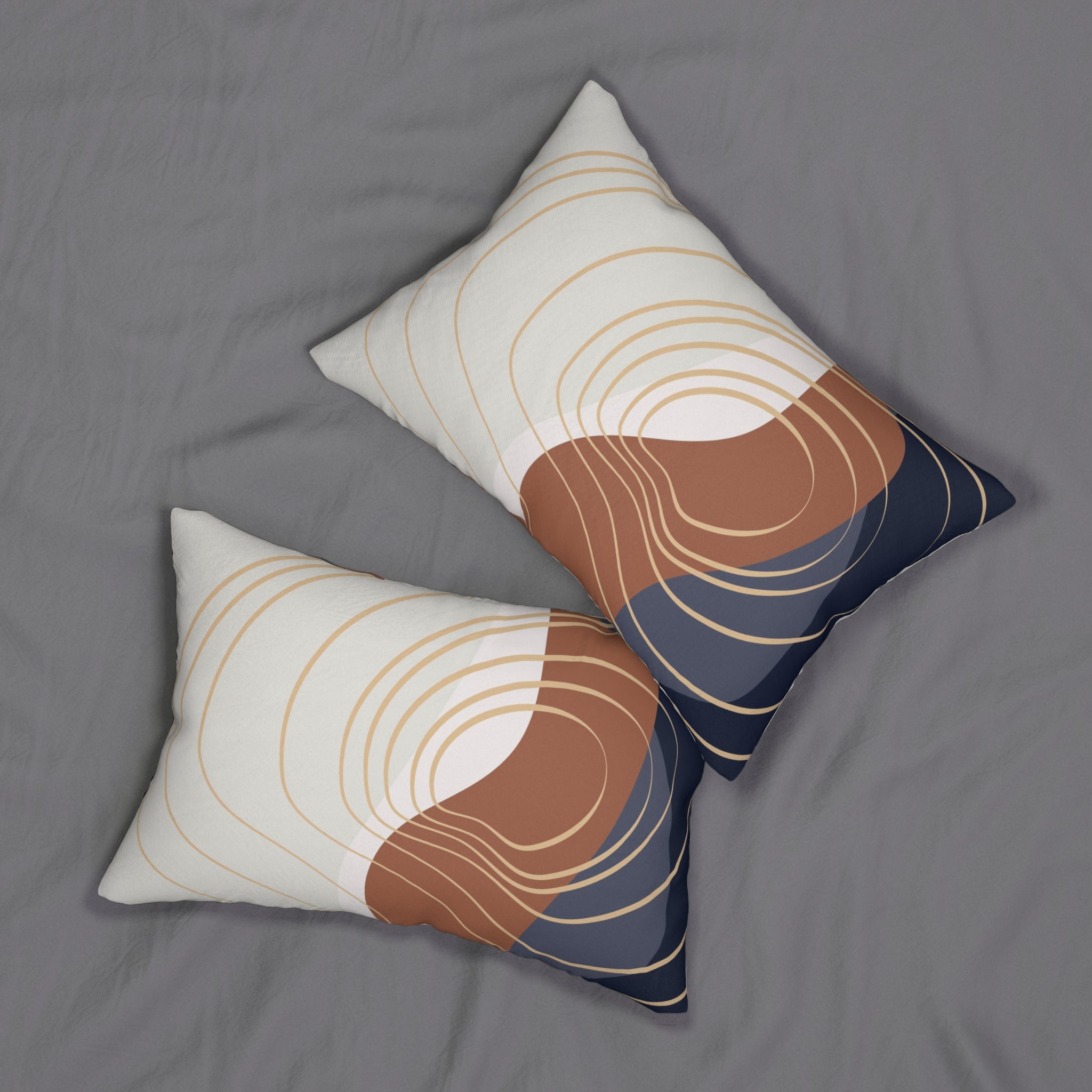 Abstract Lumbar Pillow | Burnt Orange Rust, Navy Blue Beige