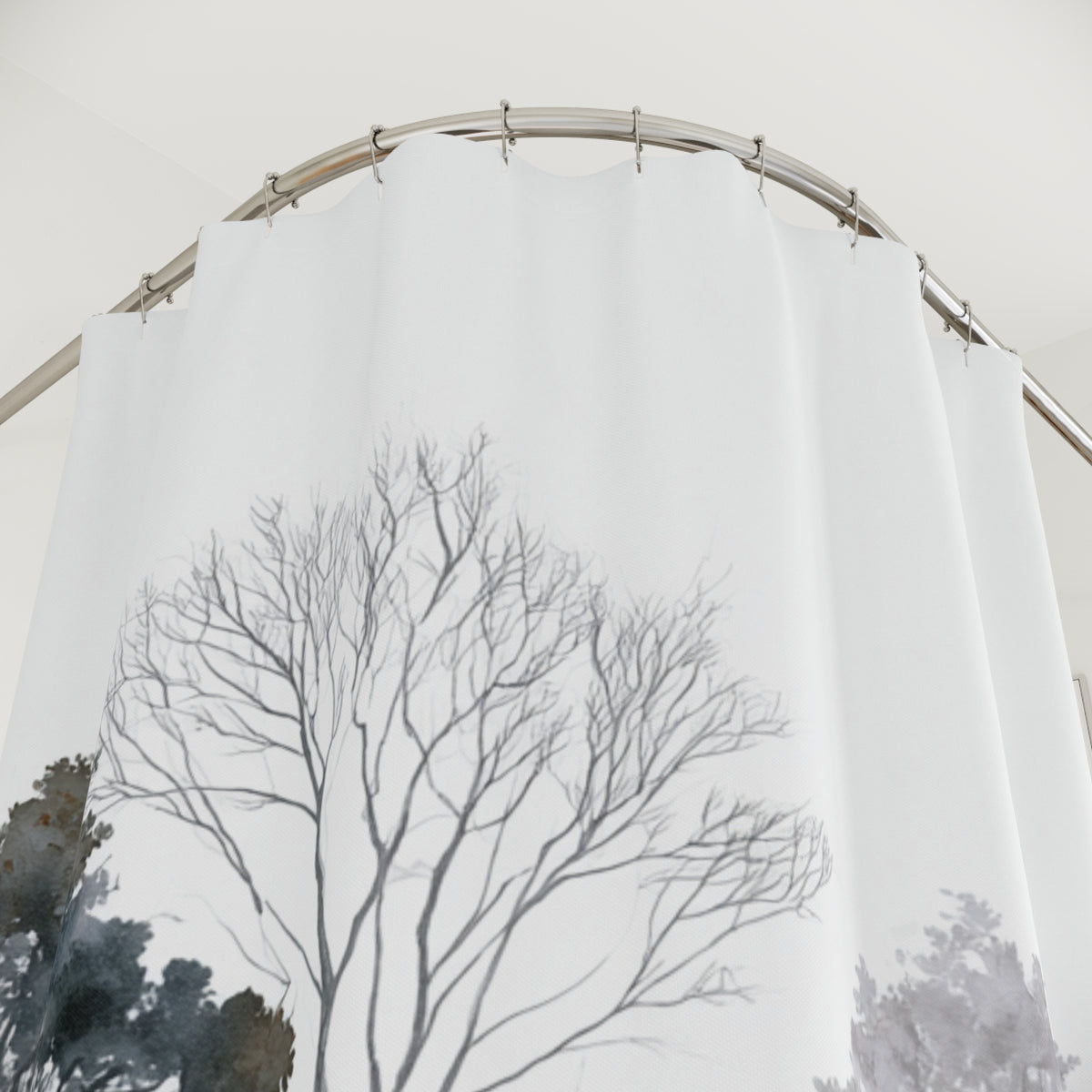 Grey Rust Minimal Tree Shower Curtain, Bath Curtain 71x74