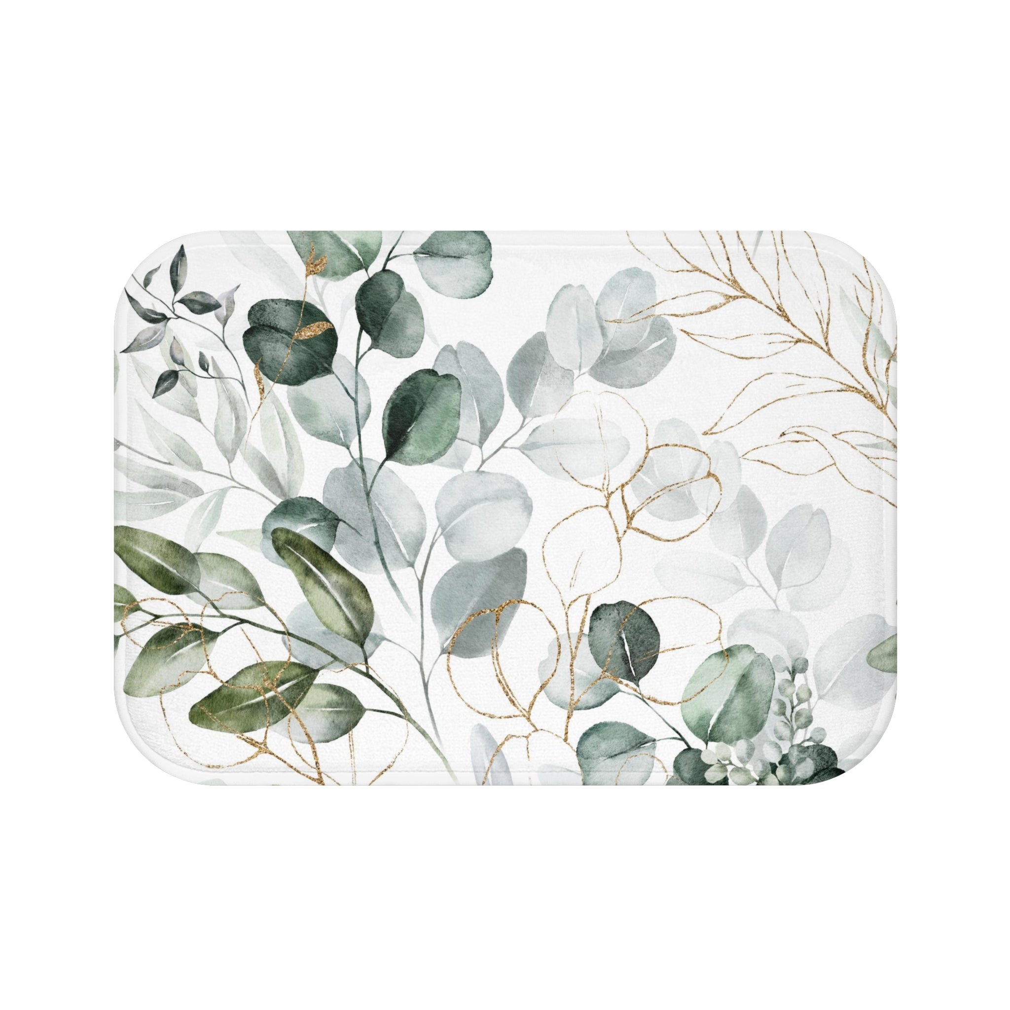 Floral Bath, Kitchen Mat | White Sage Green Leaves