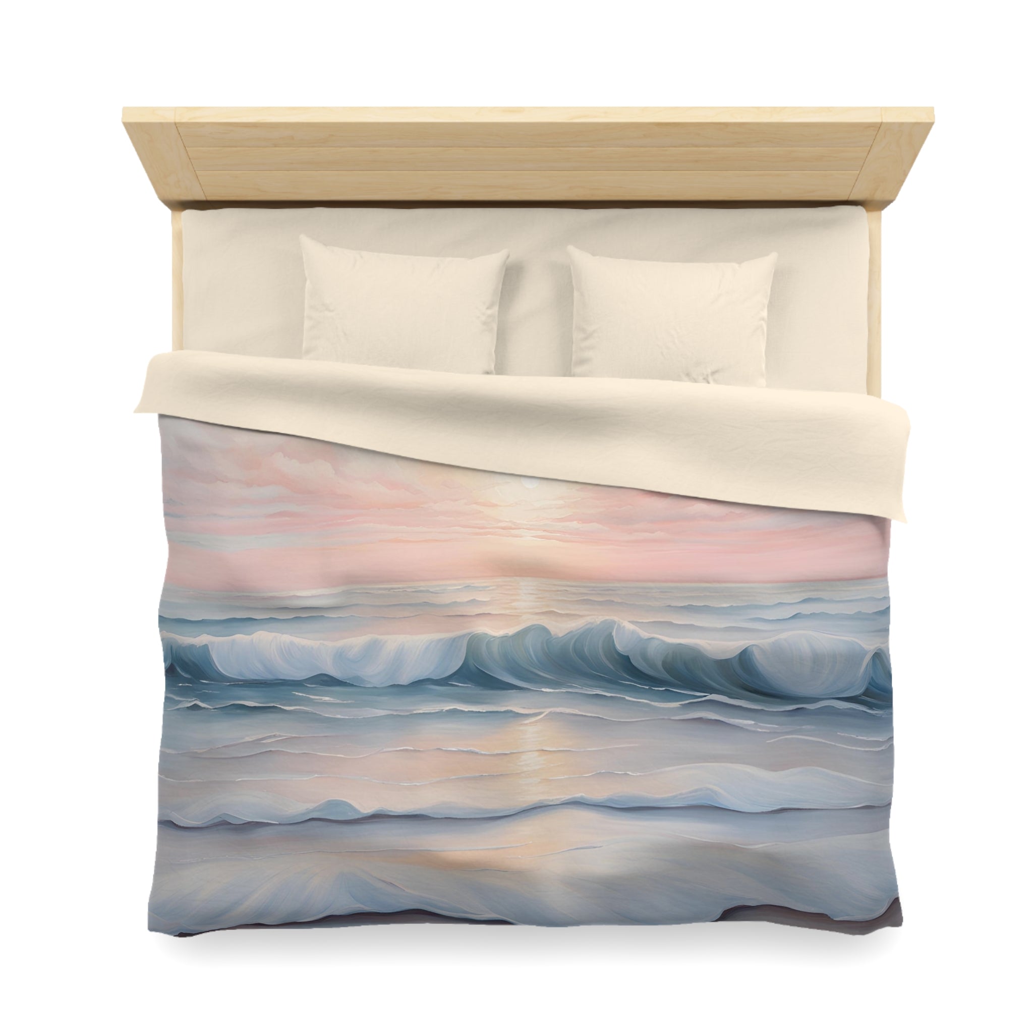 Abstract Duvet Cover | Coastal Ocean, Blush Pink, Blue Sunrise