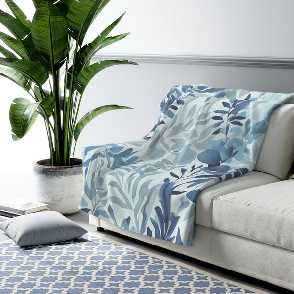 Comfy Blanket | Floral Pale Navy Blue, Eucalyptus Leaves