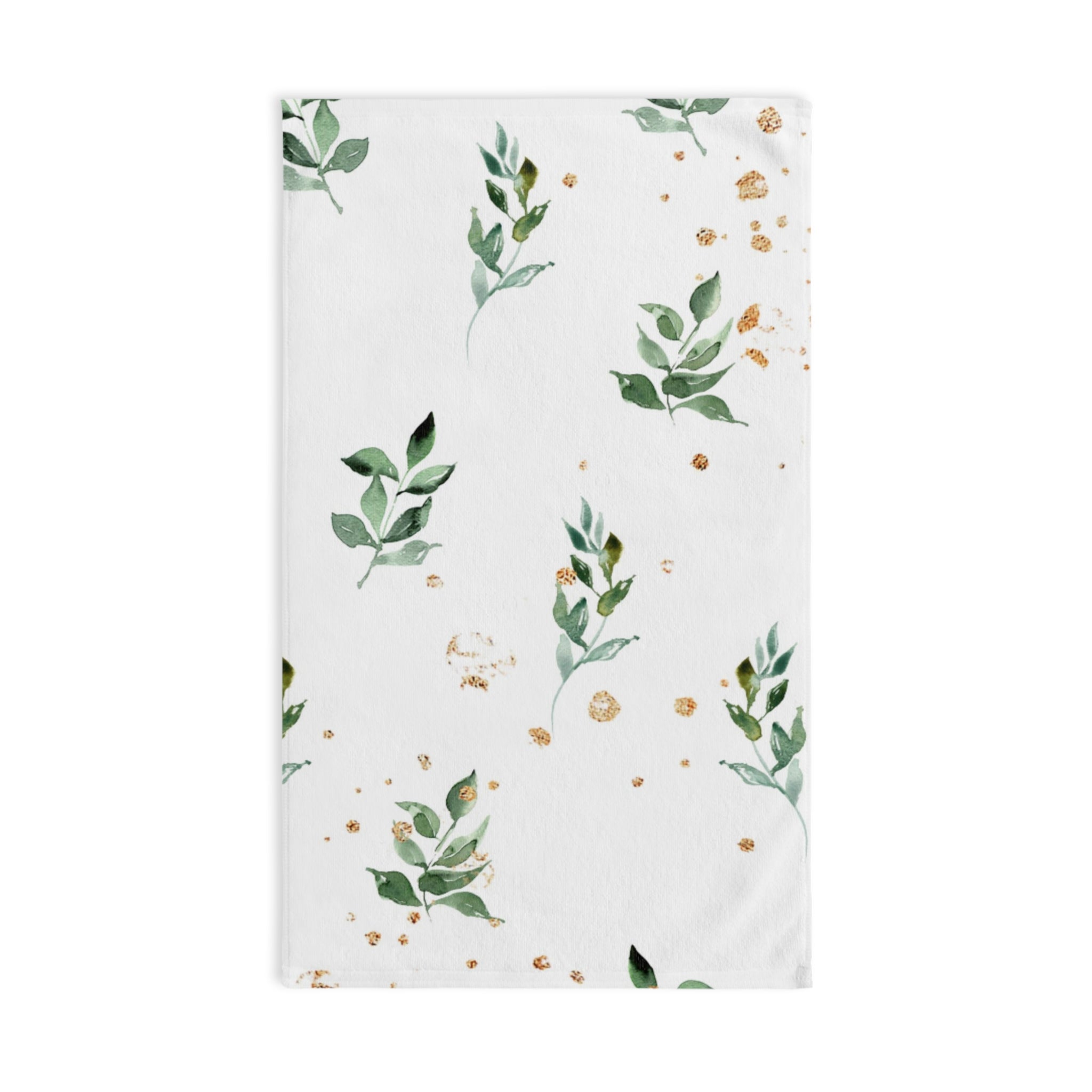 Floral Boho Kitchen, Bath Hand Towel | White Sage Green Leaves