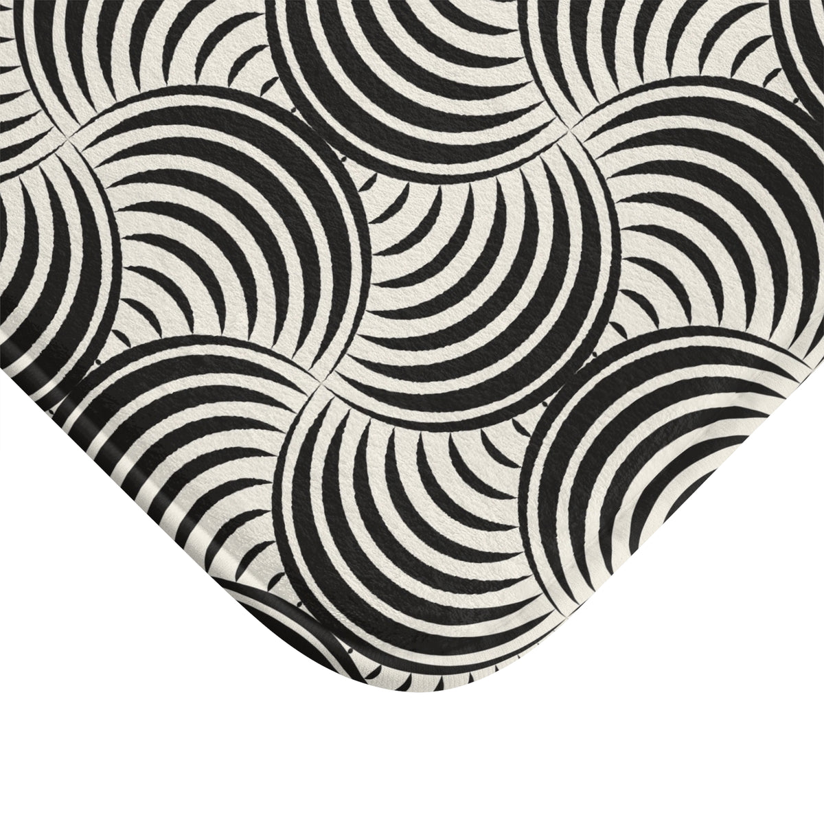 Black Cream Deco Circles Bath Mat, Retro Bathroom Rug