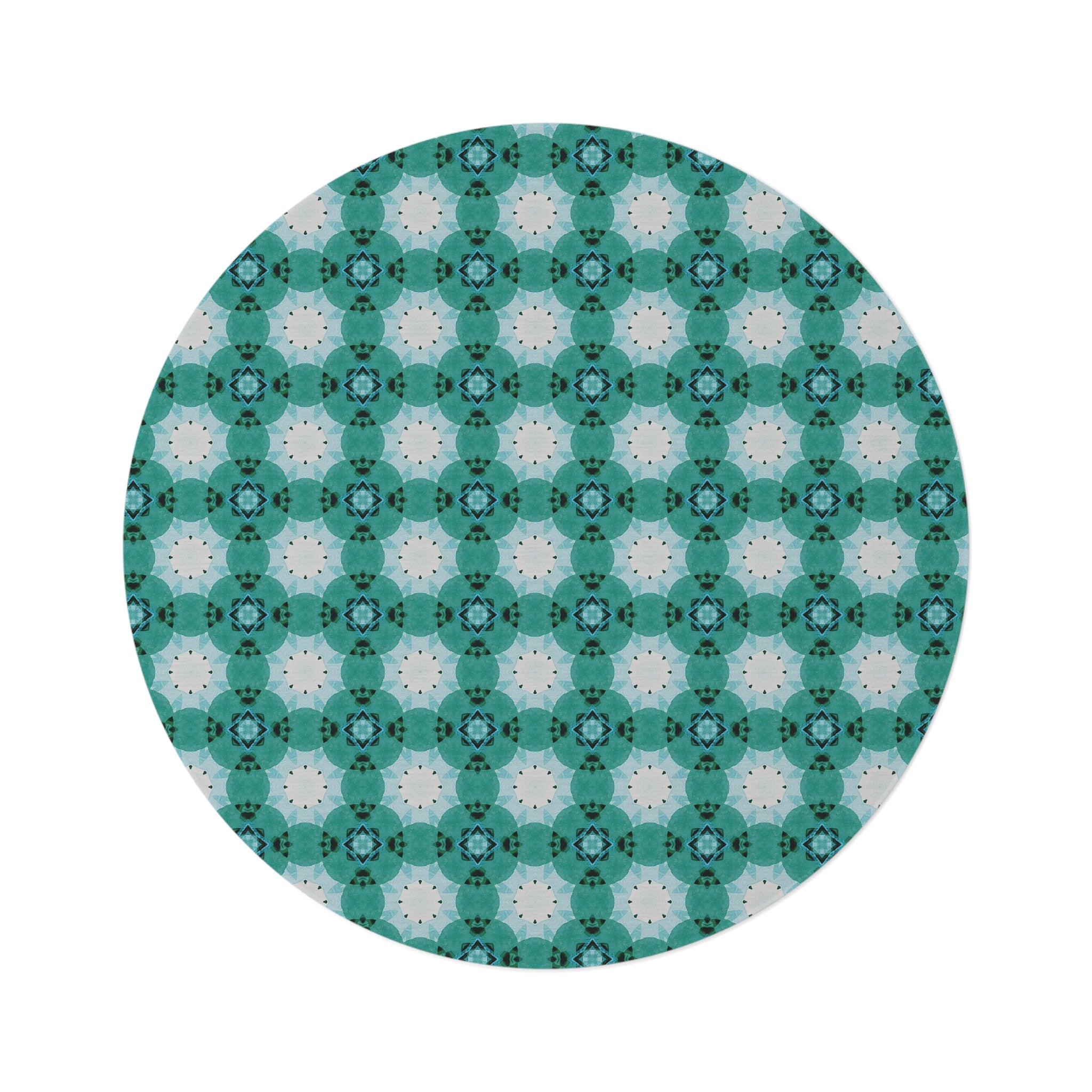 Boho Round Area Rug | Geometric Pattern Teal Green