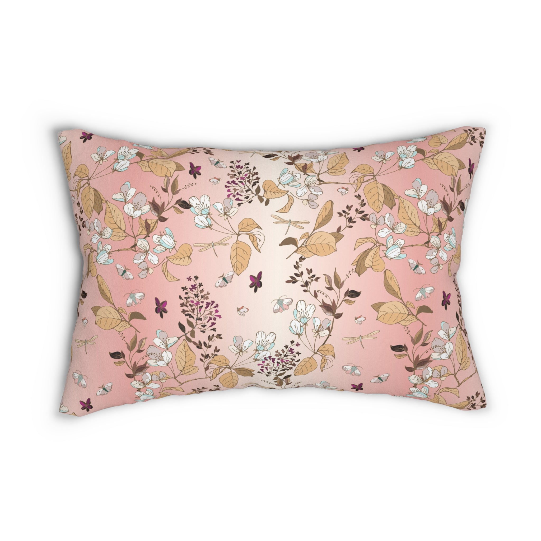 Floral Lumbar Pillow | Blush Pink, Tan Beige Botanical