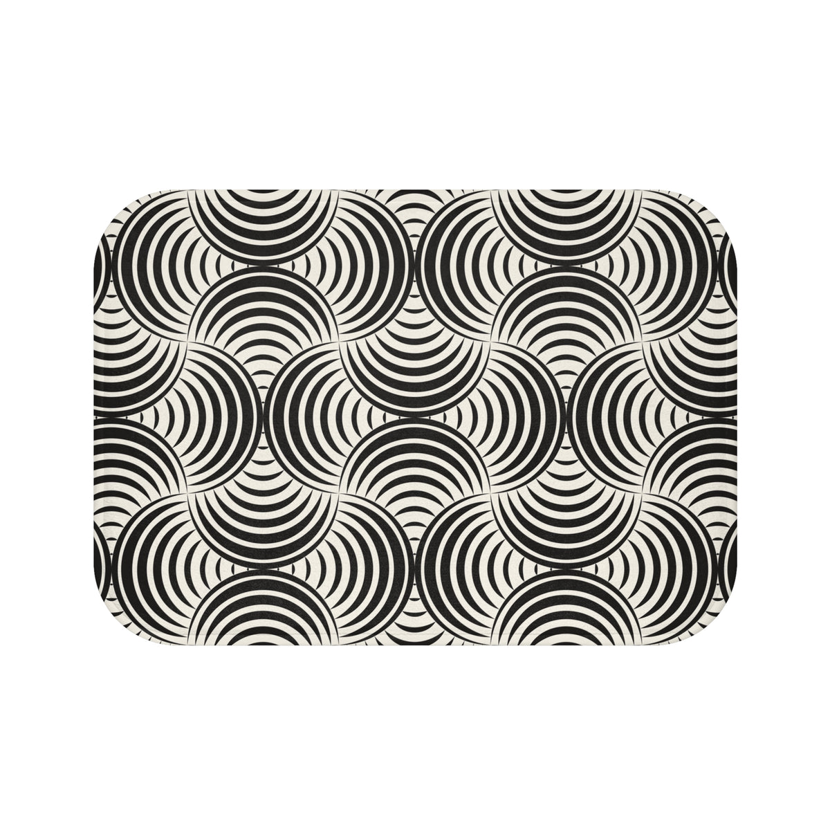 Black Cream Deco Circles Bath Mat, Retro Bathroom Rug
