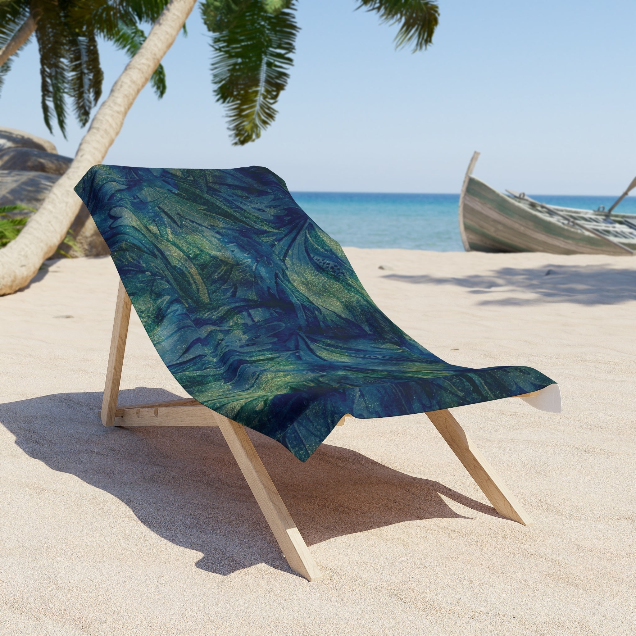 Abstract Boho Bath Beach Towel | Peacock Navy Blue, Green