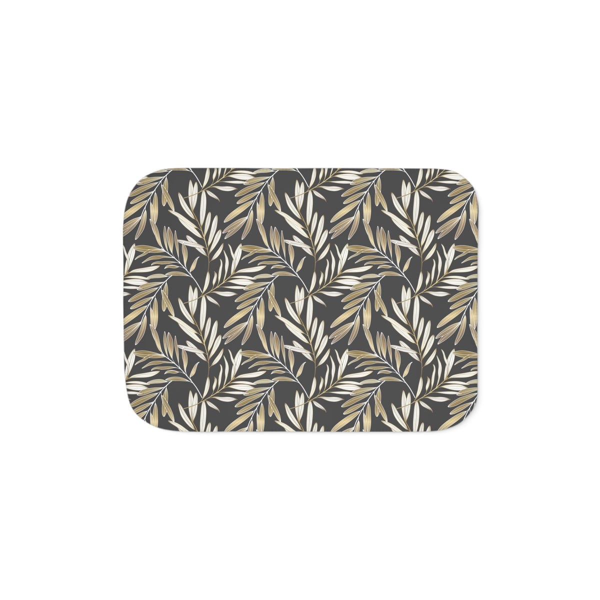Charcoal Muted Gold Willow Leaf Sherpa Blanket | Elegant Throw