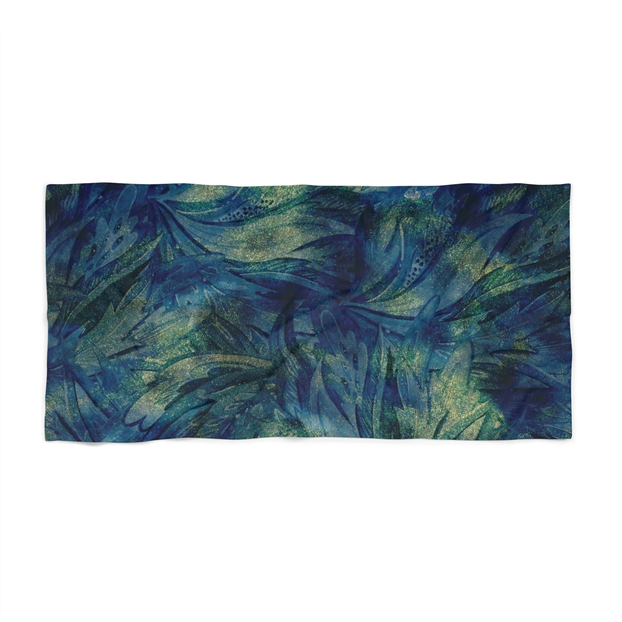 Abstract Boho Bath Beach Towel | Peacock Navy Blue, Green