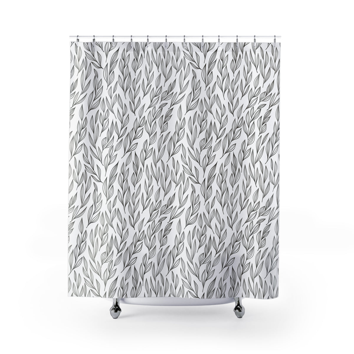 Black White Willow Leaf Shower Curtain, Bath Curtain 71x74