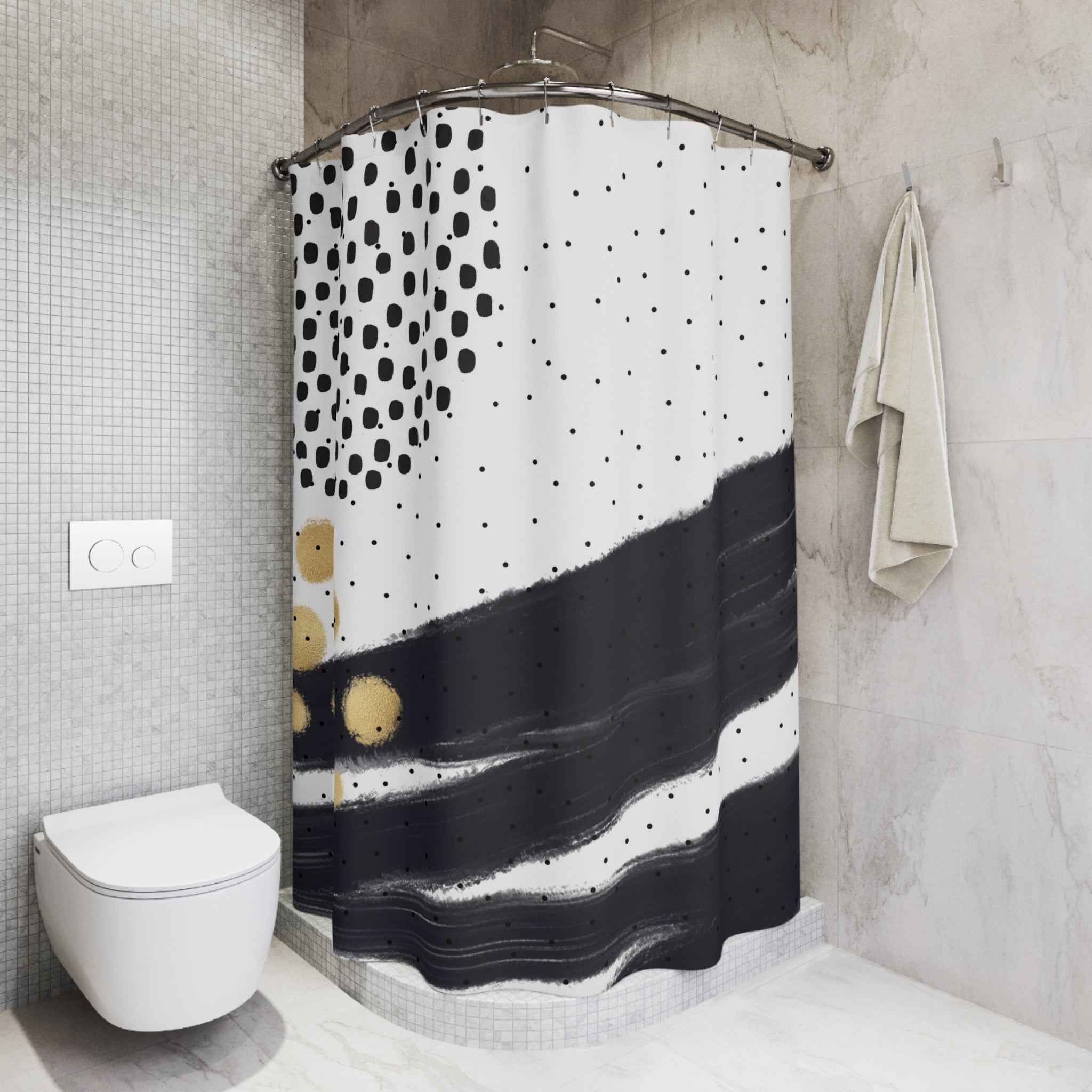 Boho Shower Curtain | Abstract Black White Gold
