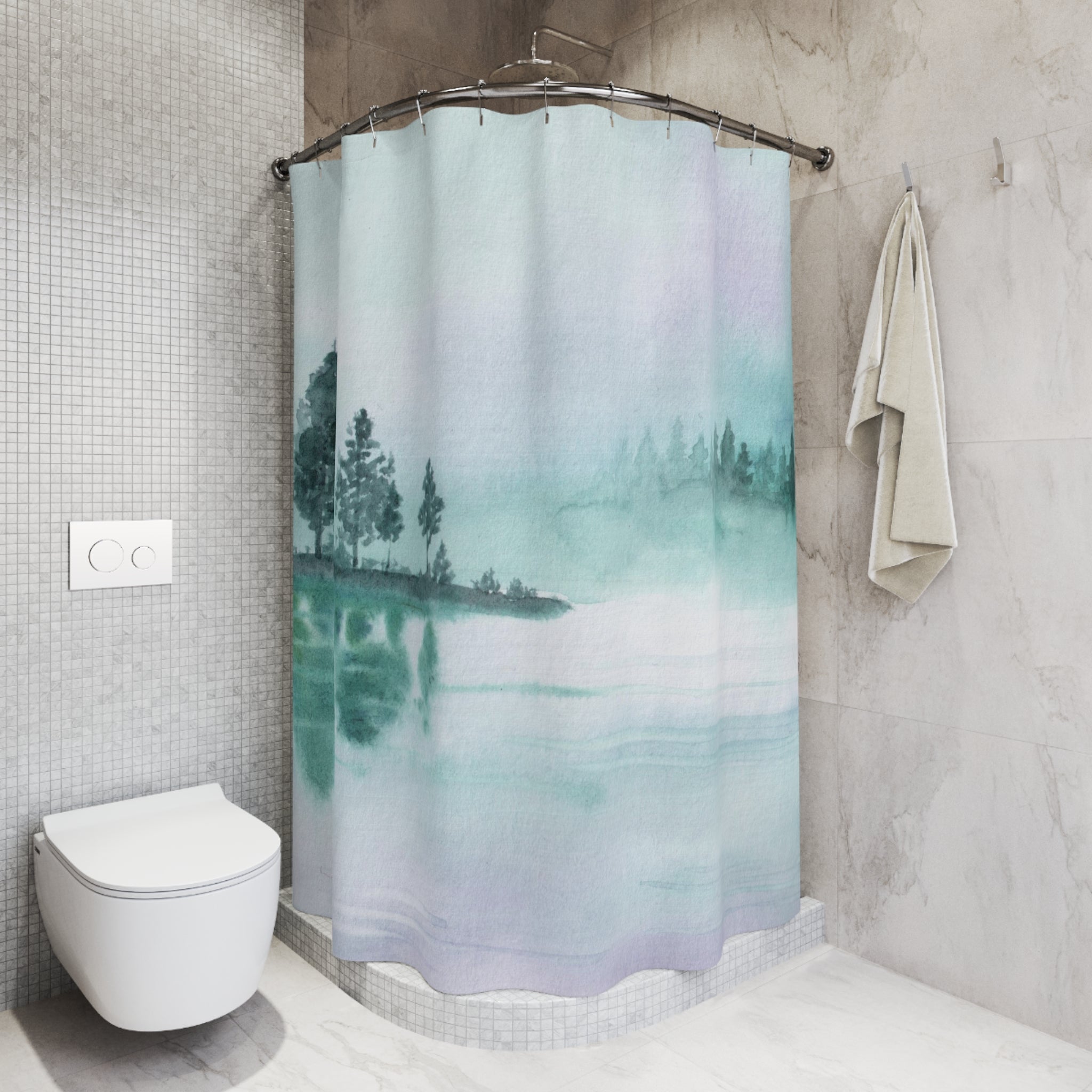 Boho Shower Curtain | Sage Green Forest Trees Nature