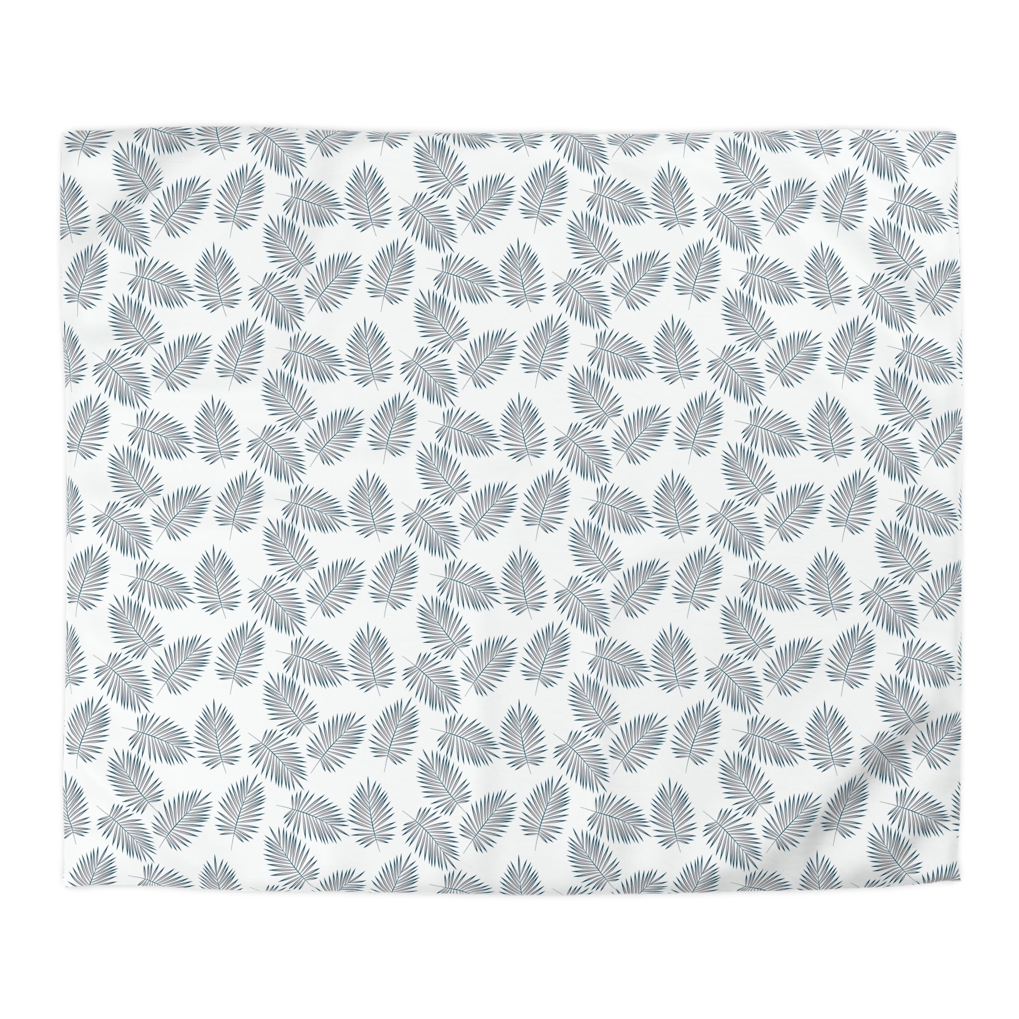 Floral Cotton Duvet, Pillow Cover | Tropical Nature Teal White Leaves Bedroom Decor