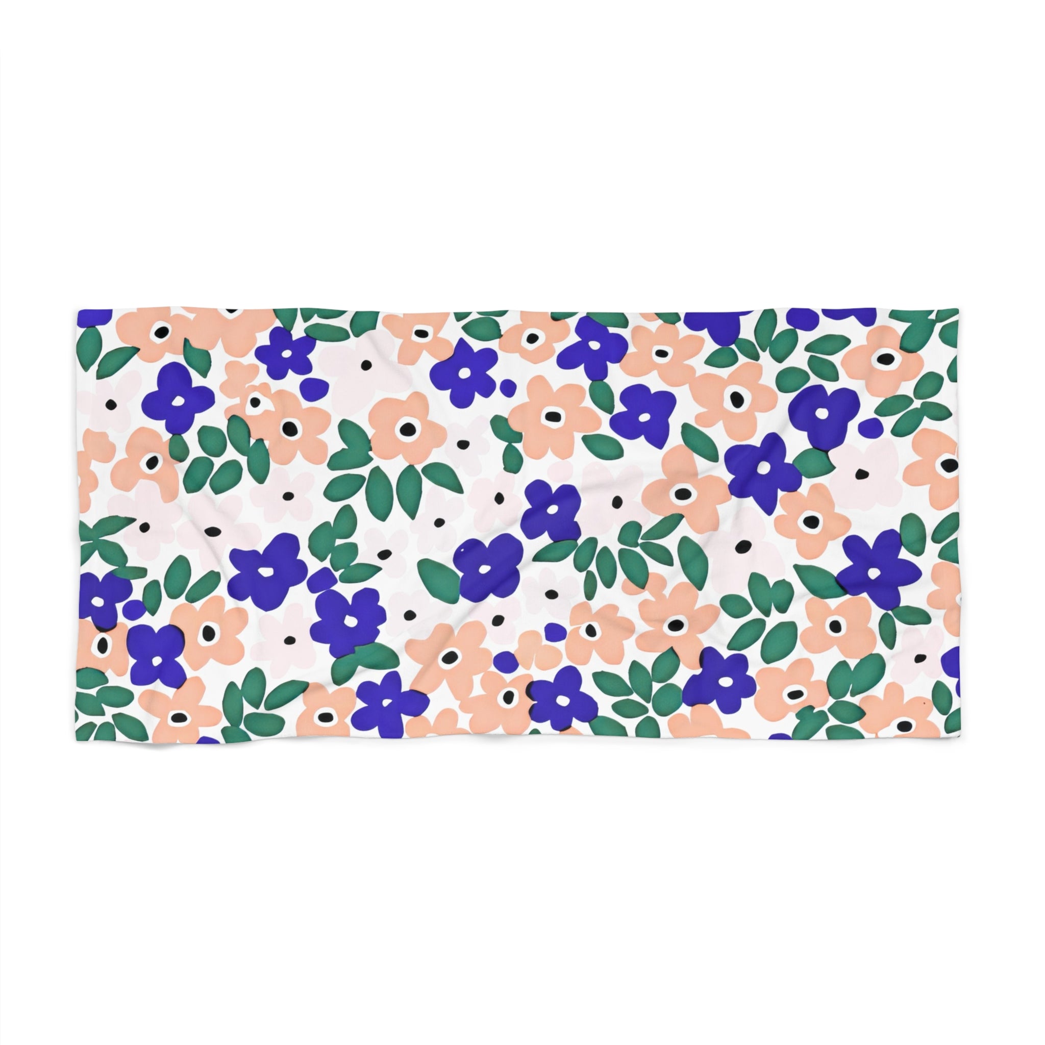 Floral Bath, Beach Towel | Floral Blue, Green, Blush Beige Pink Cute