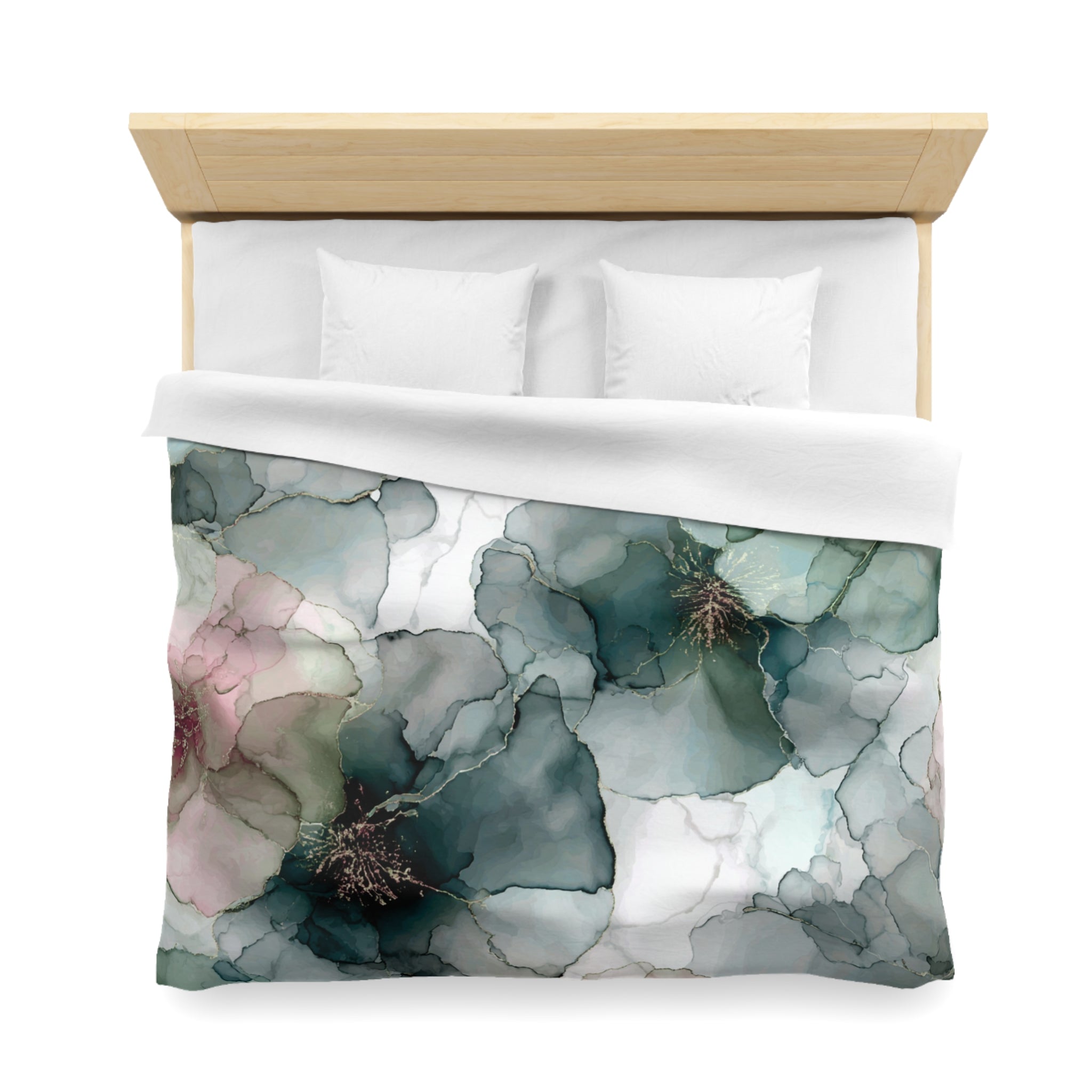 Floral Duvet, Pillow Cover | Green Pink Bedroom Decor