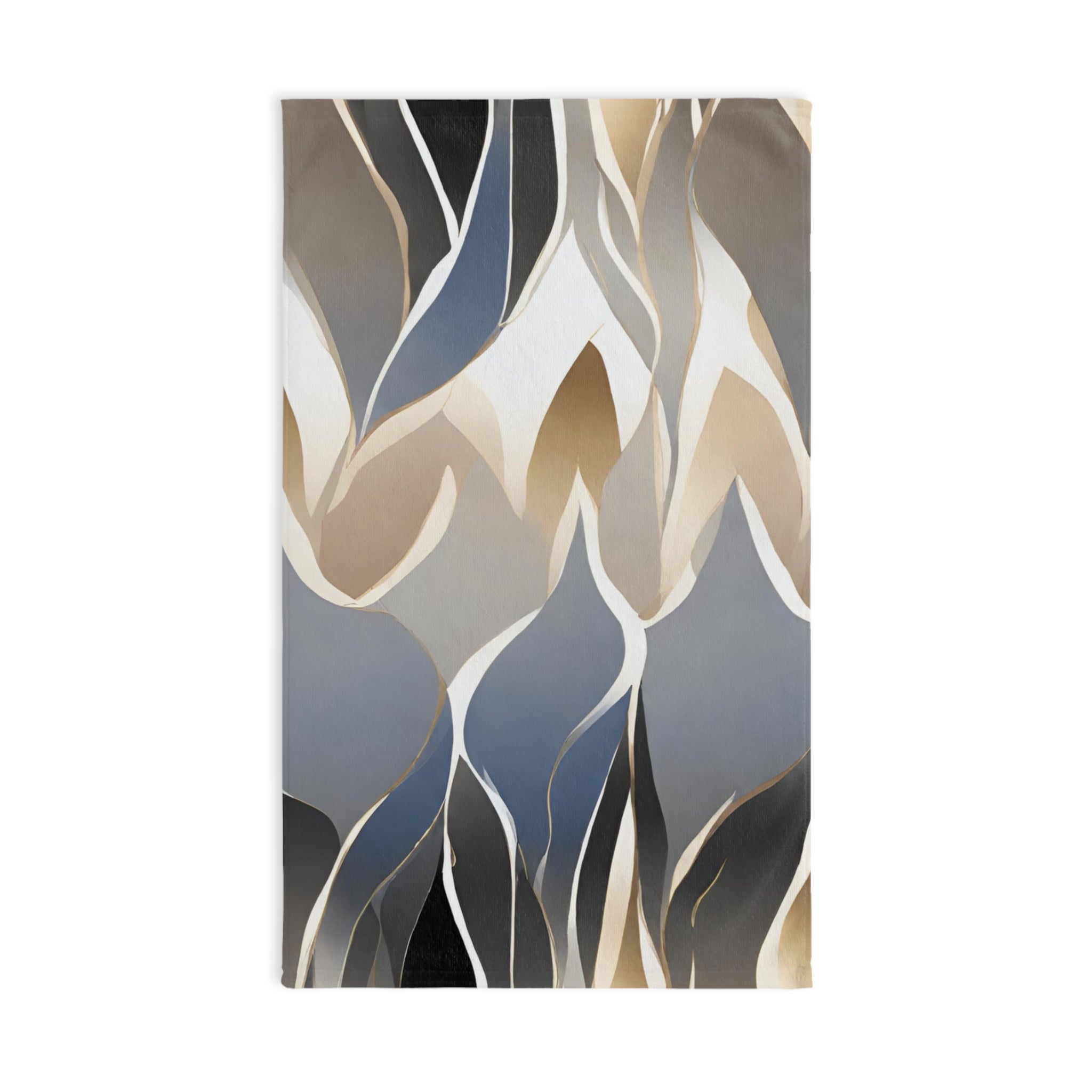 Abstract Kitchen, Bath Hand Towel | Grey Blue, Muted Gold Beige