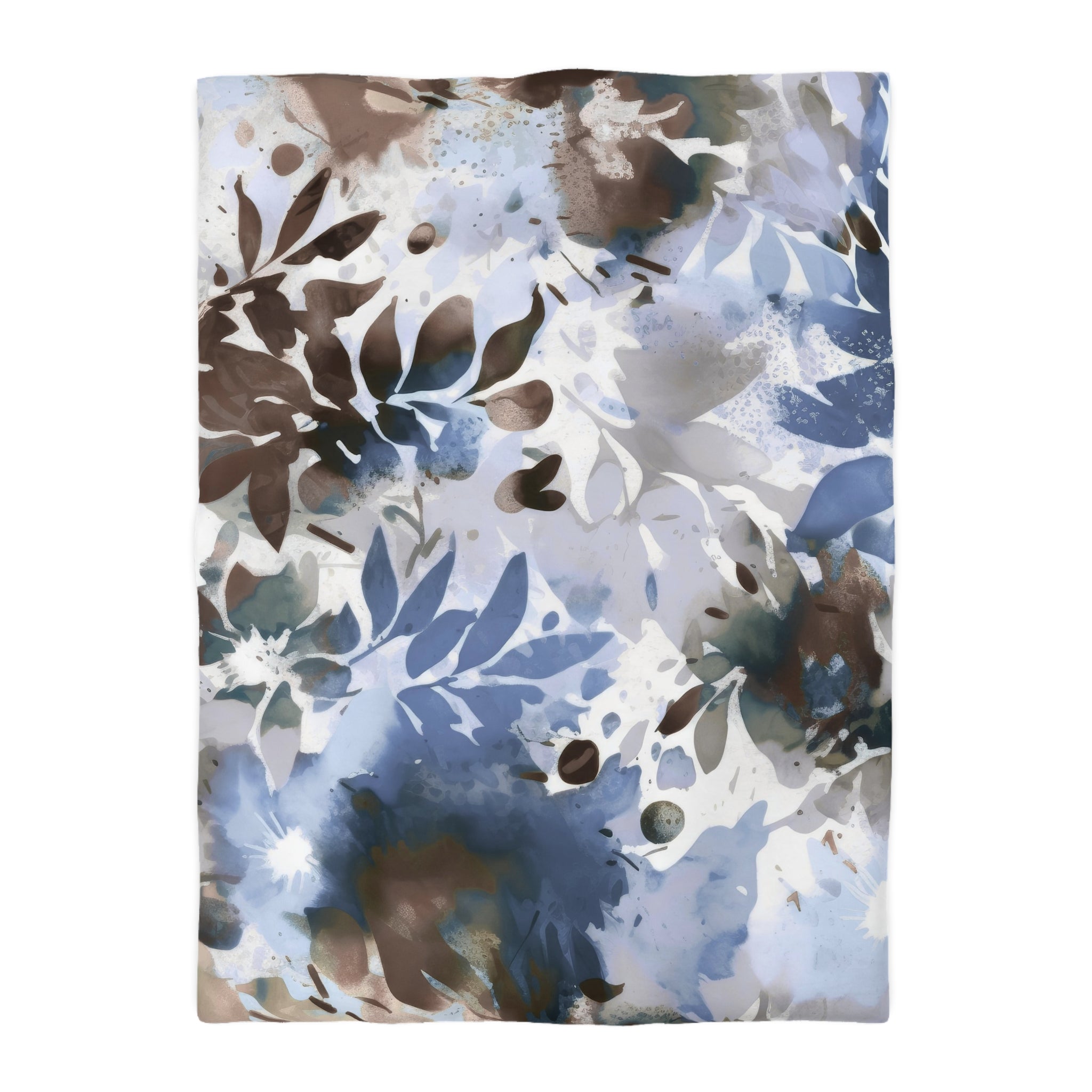 Floral Duvet, Pillow Cover | Brown Blue White Leaves Bedroom Decor