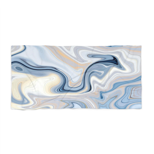 Abstract Bath Beach Towel | Blue Beige Marble Print