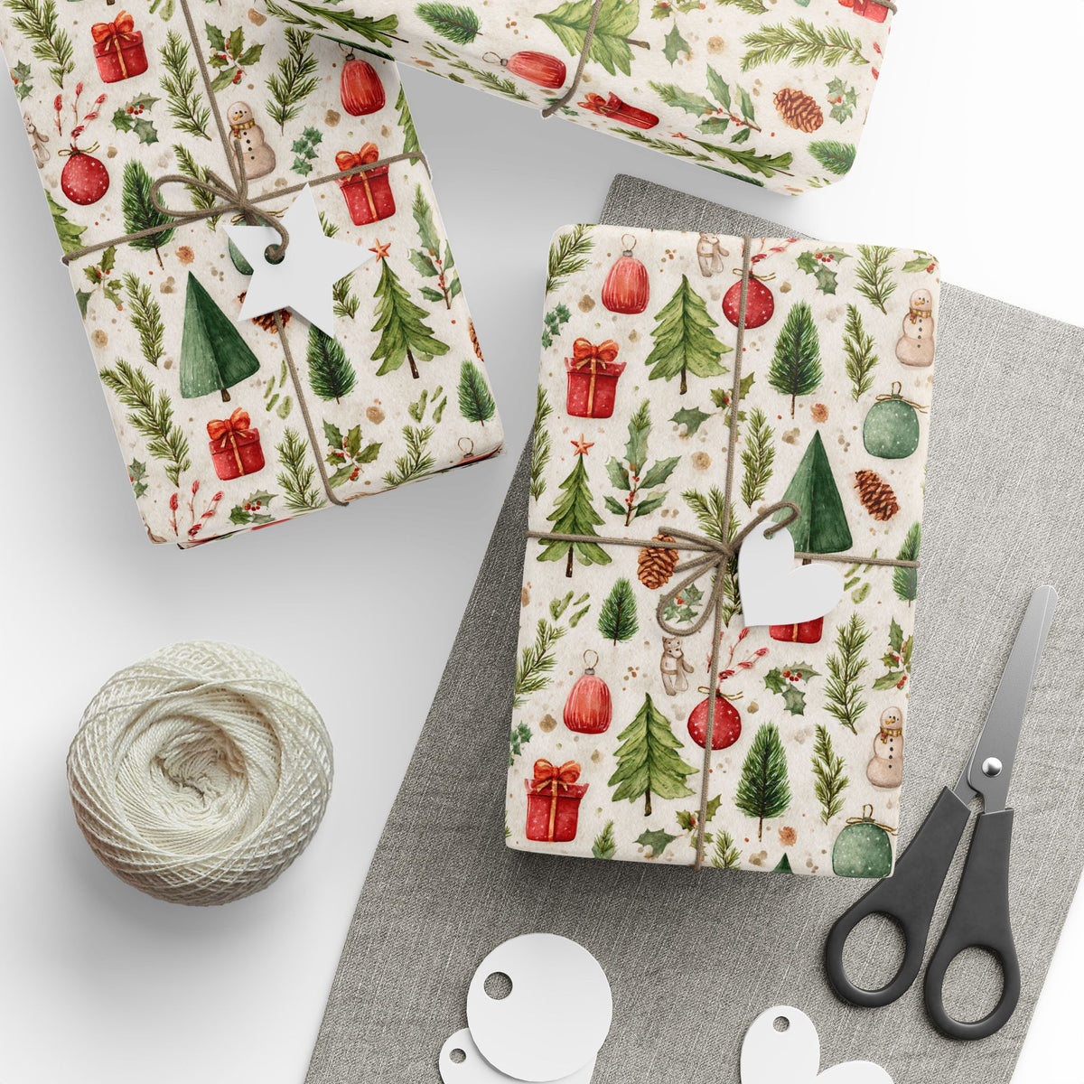 Green Tree Red Present Christmas Wrapping Paper, Gift Wrap