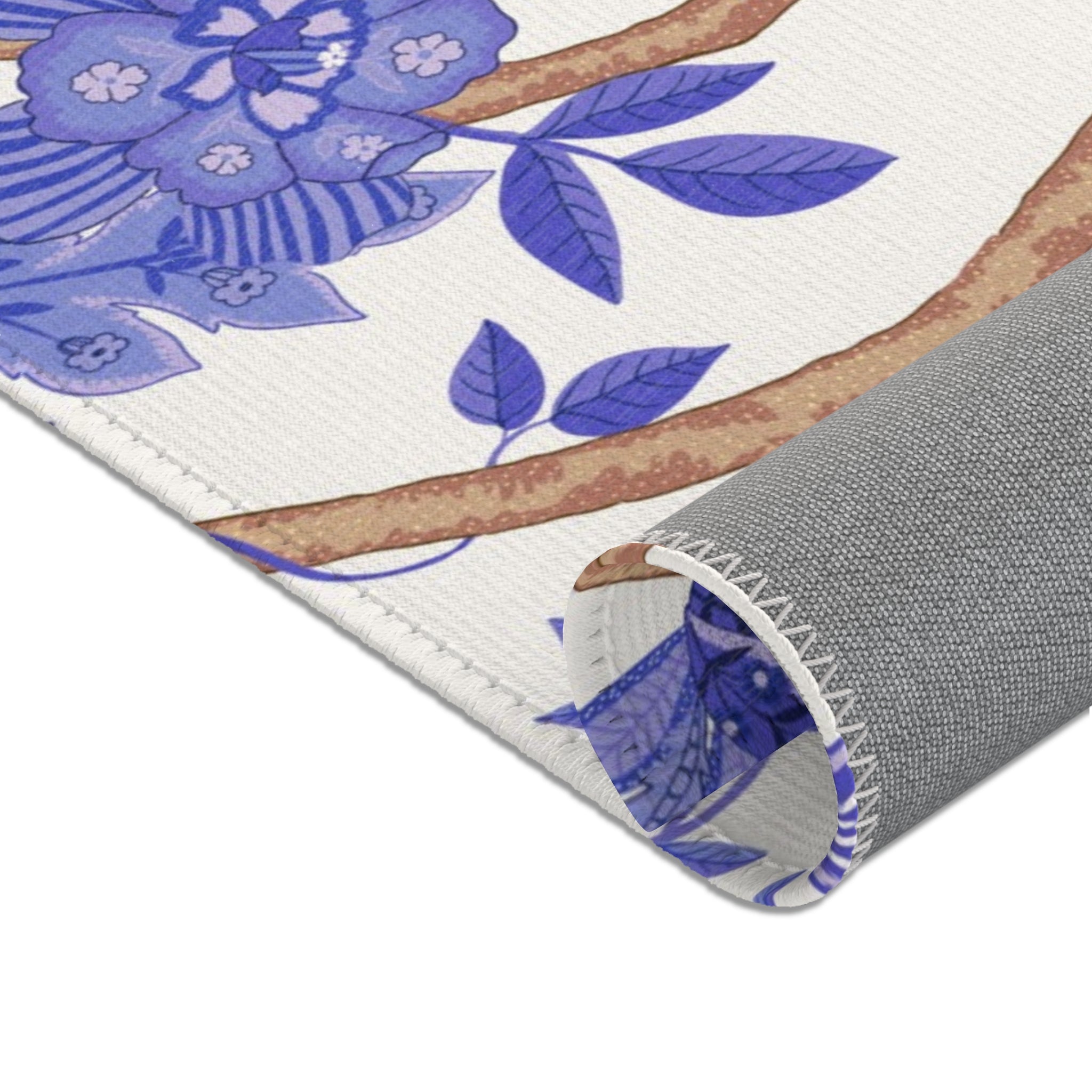 Abstract Floral Area Rug | Boho Blue White