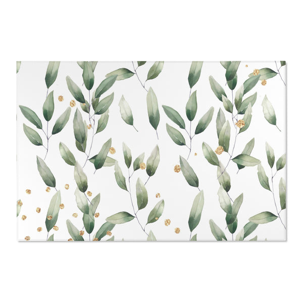 Floral Area Rug | White Sage Green Eucalyptus Leaves Watercolor