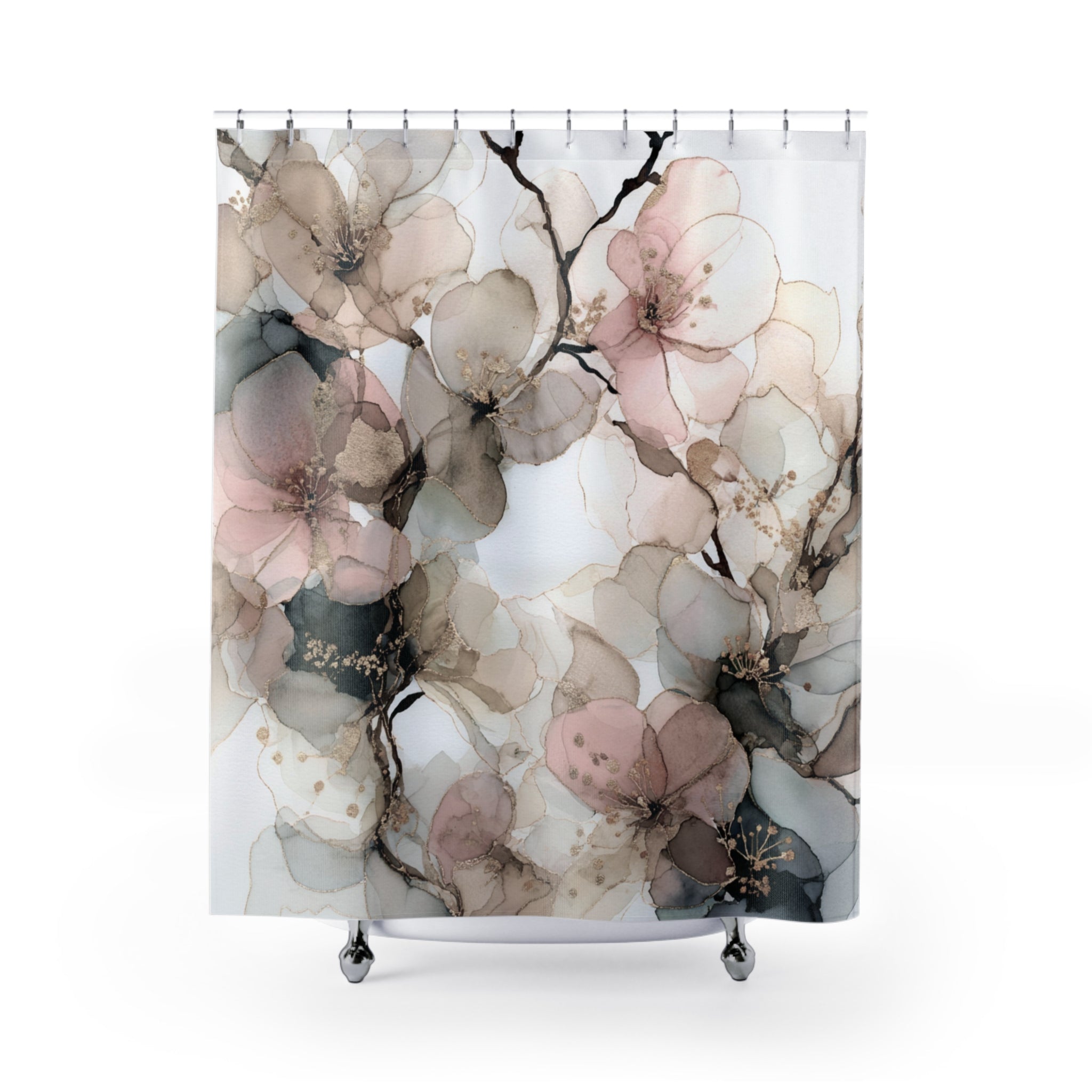 Abstract Shower Curtain | Floral Watercolor Blush Beige, Grey