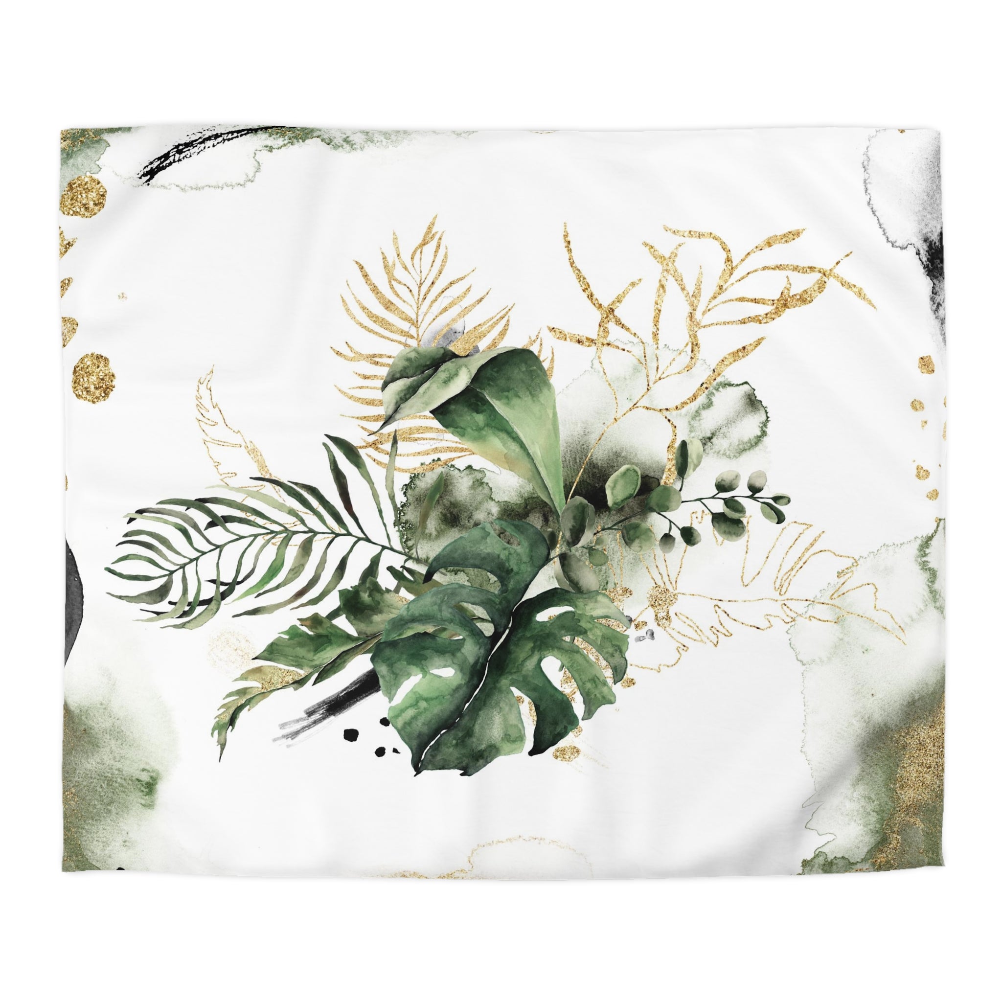 Jungle Floral Duvet, Pillow Cover | Sage Green White Monstera Bedroom Decor