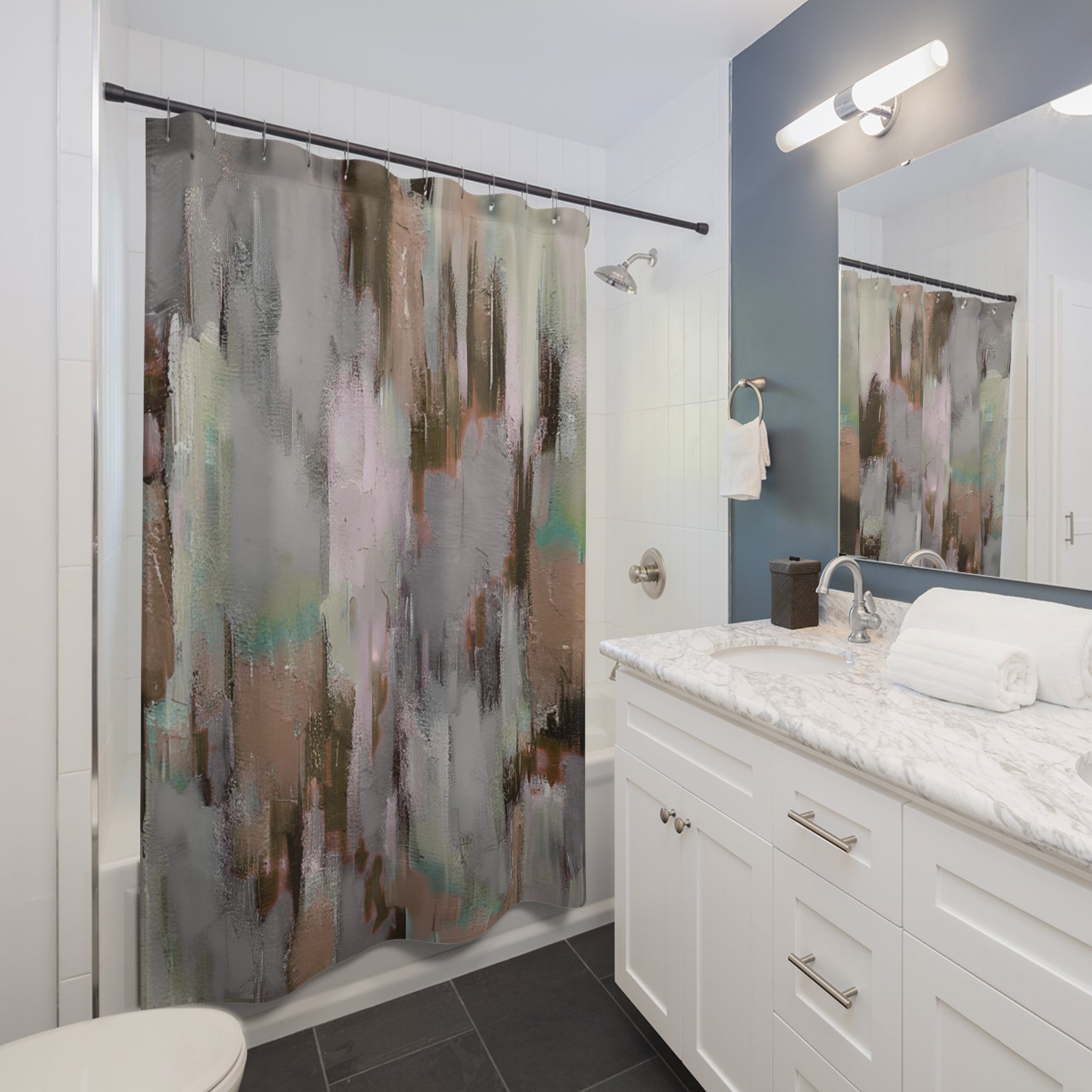 Abstract Shower Curtain | Earthy Neutral Fabric Curtain