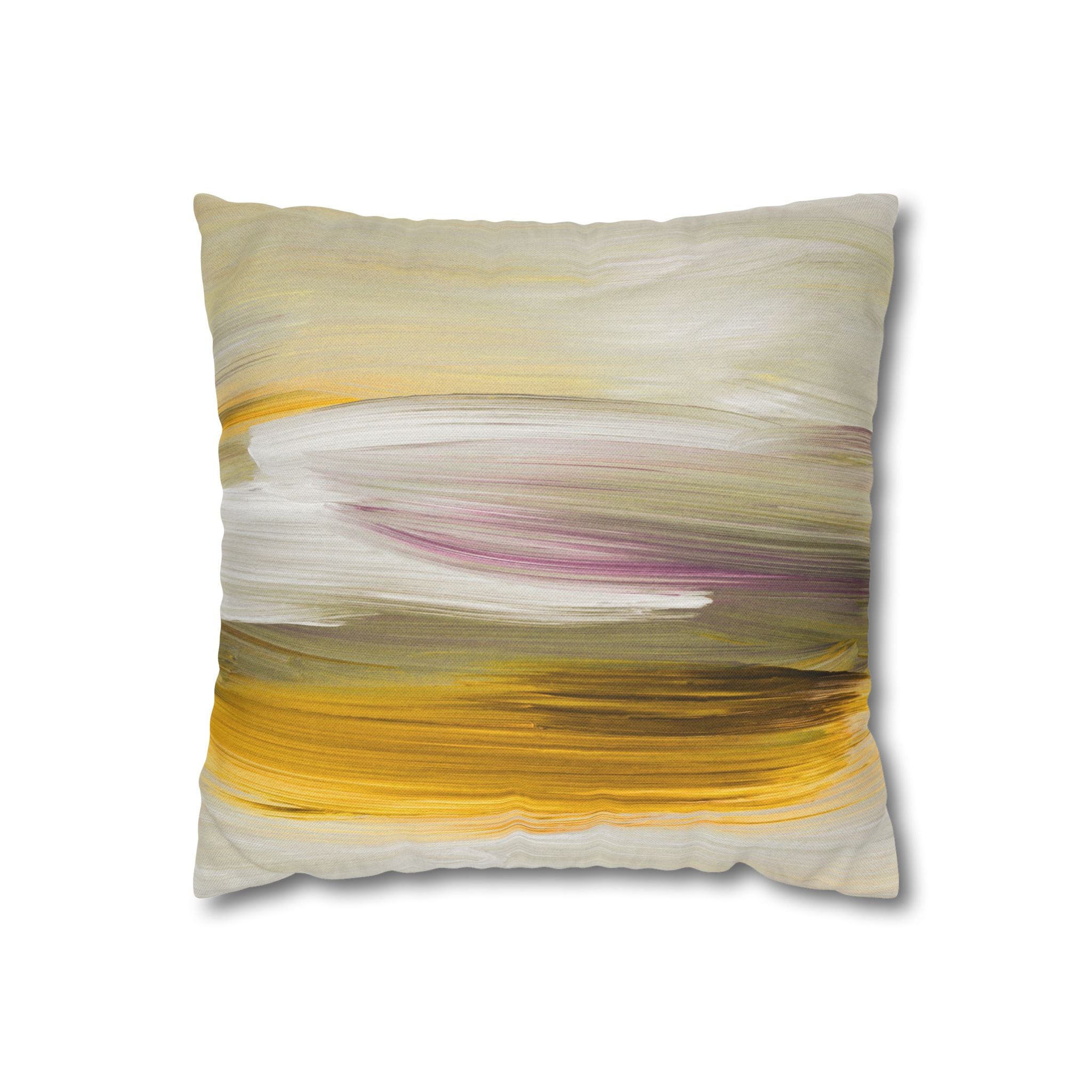 a square throw pillow with a vibrant abstract painting design.