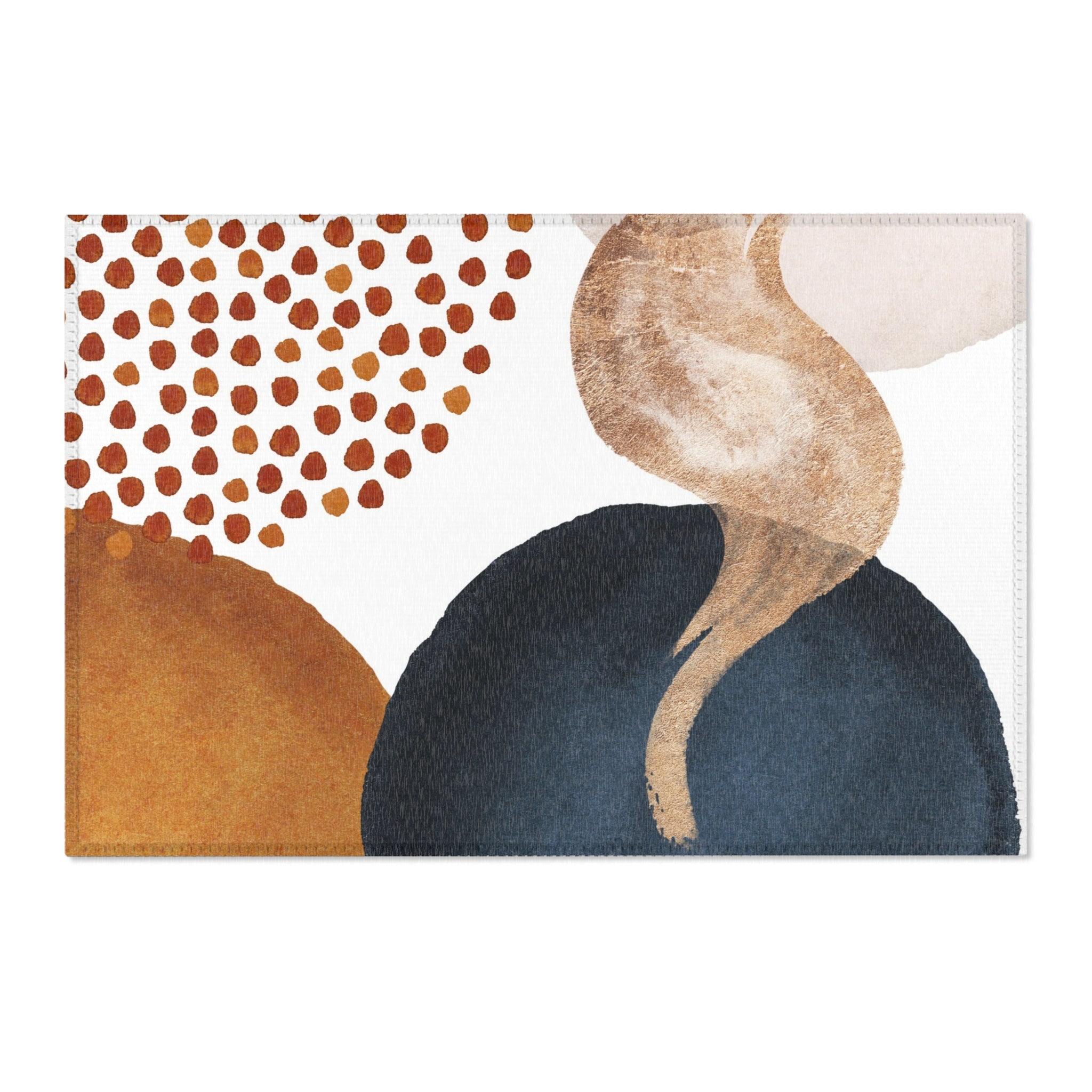 Abstract Area Rug | Navy Blue, Burnt Orange, Beige Watercolor