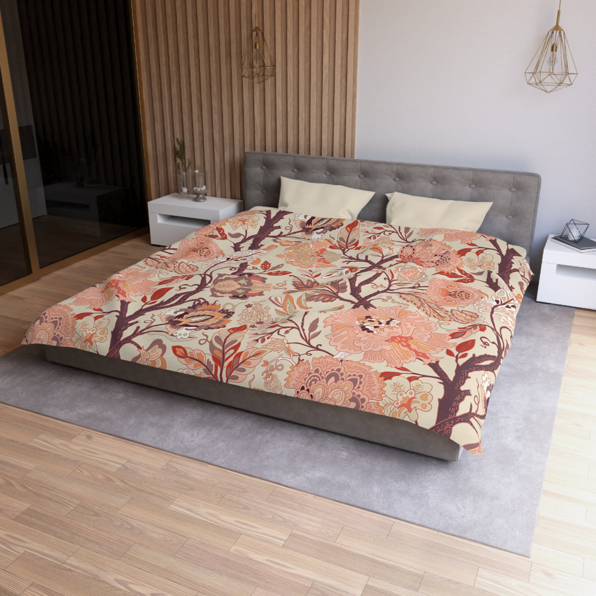 Jacobean Floral Duvet Cover | Peach Terracotta Plum Cream