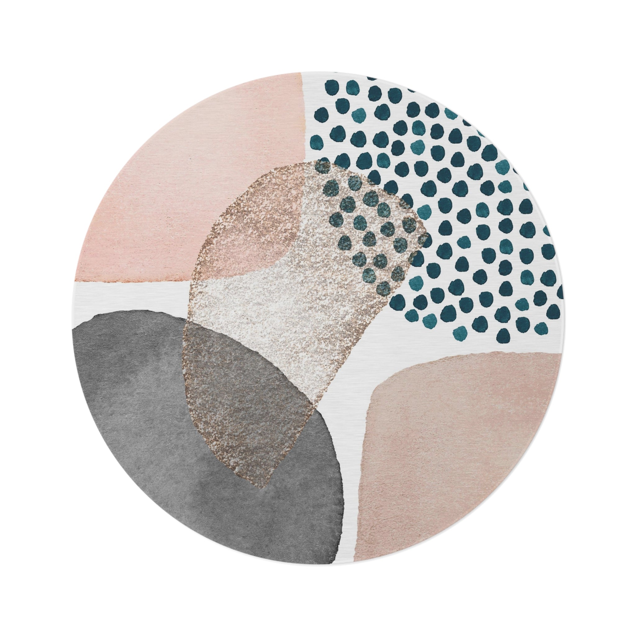 Round Boho Area Rug | Modern Blush Pink, White Beige, Grey Blue