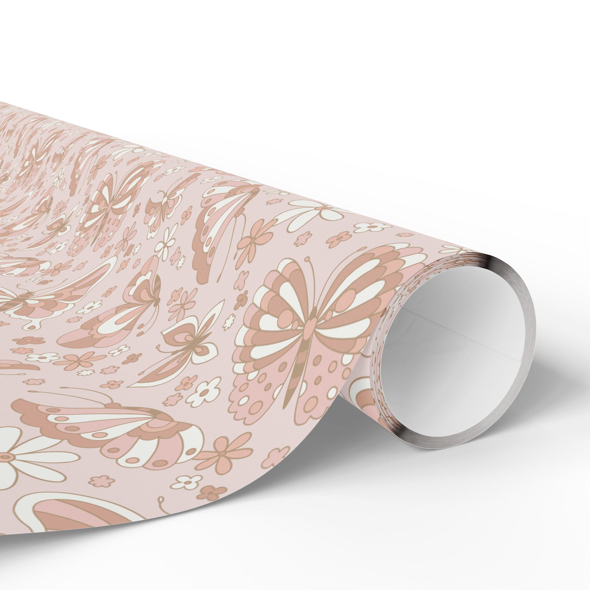 Retro Butterflies Wrapping Paper, Blush Pink Botanical Gift Wrapping for the Holidays, Birthdays