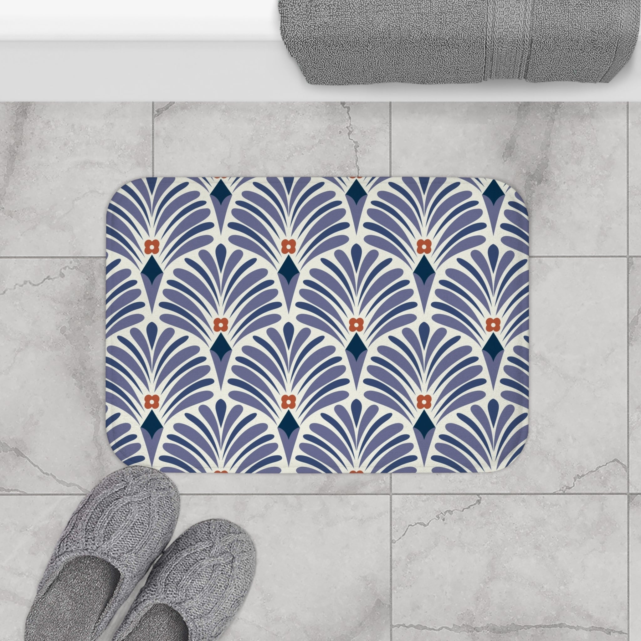 Boho Bath, Kitchen Mat |  Art Deco Lavender Purple Blue