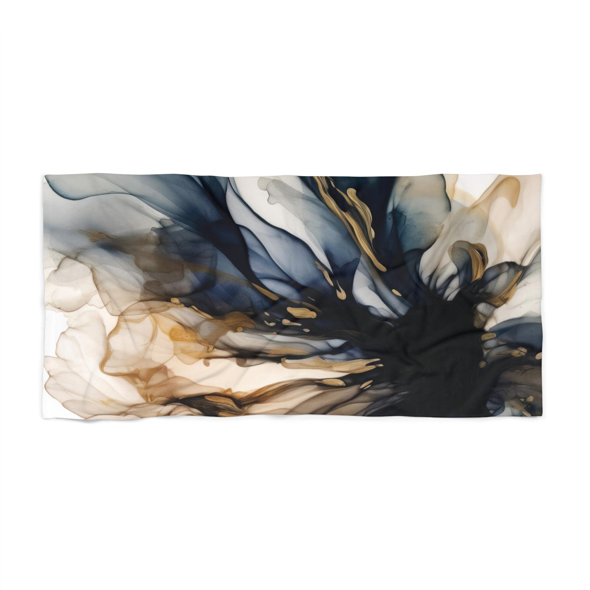 Abstract Boho Bath Beach Towel | Navy Blue, Beige Ombre