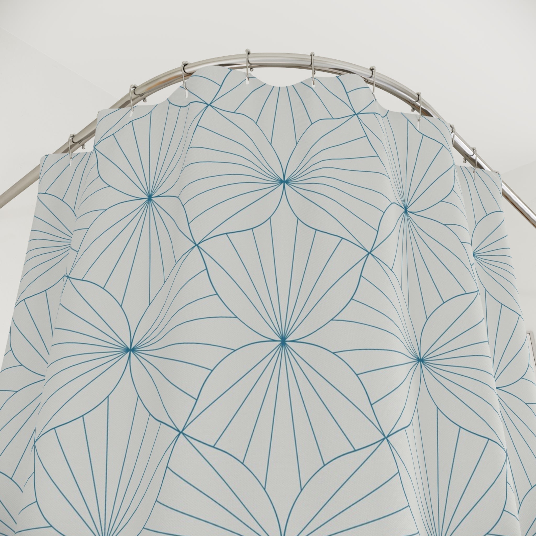 Boho Shower Curtain | Art Deco Geometric Blue Grey