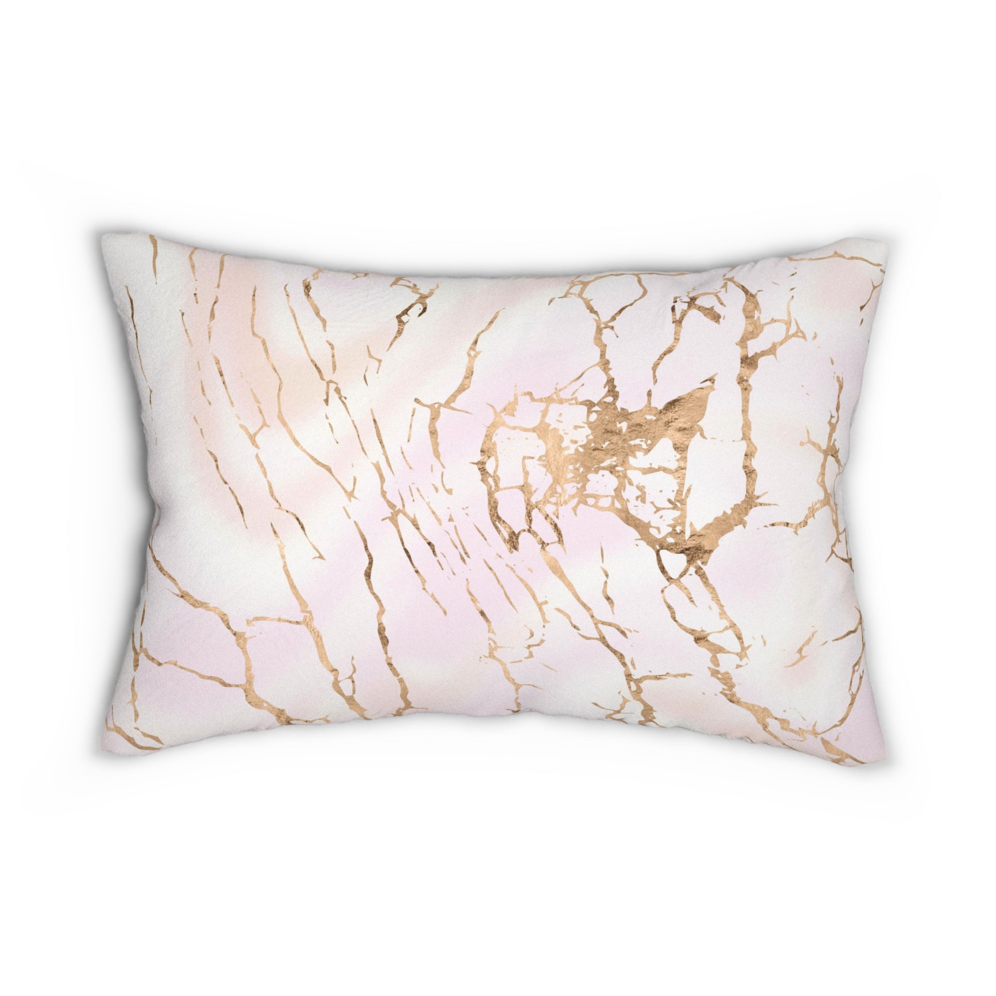 Marble Lumbar Pillow | Abstract Pastel Pink, Muted Gold