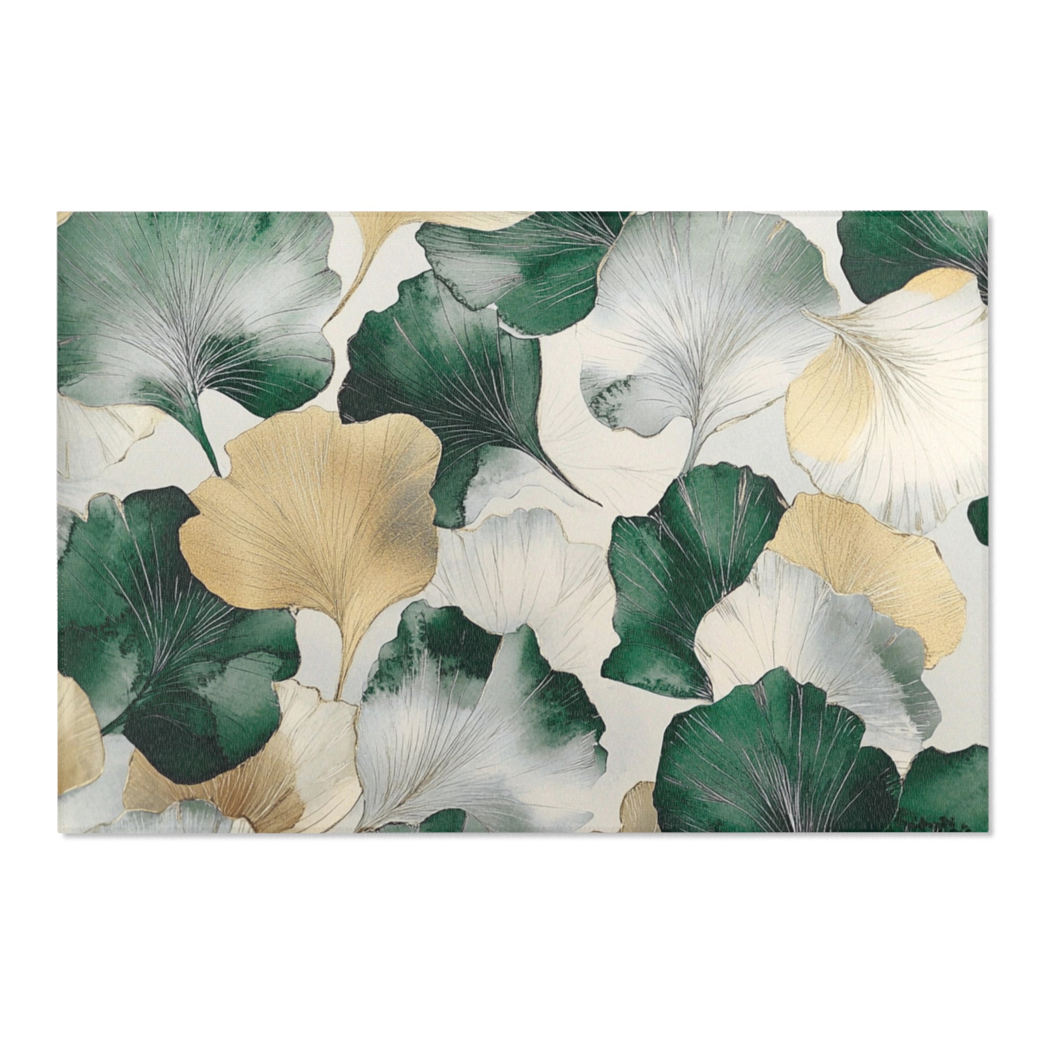 Floral Large Area Rug | Green Gingko Leaves Watercolor Rug