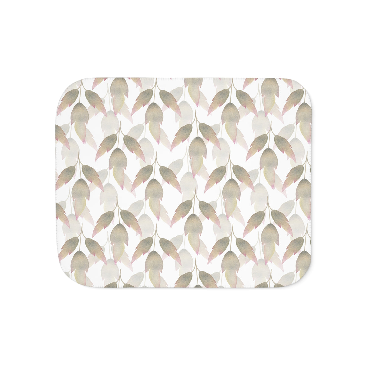 Beige Blush Watercolor Leaf Sherpa Blanket | Neutral Botanical Throw
