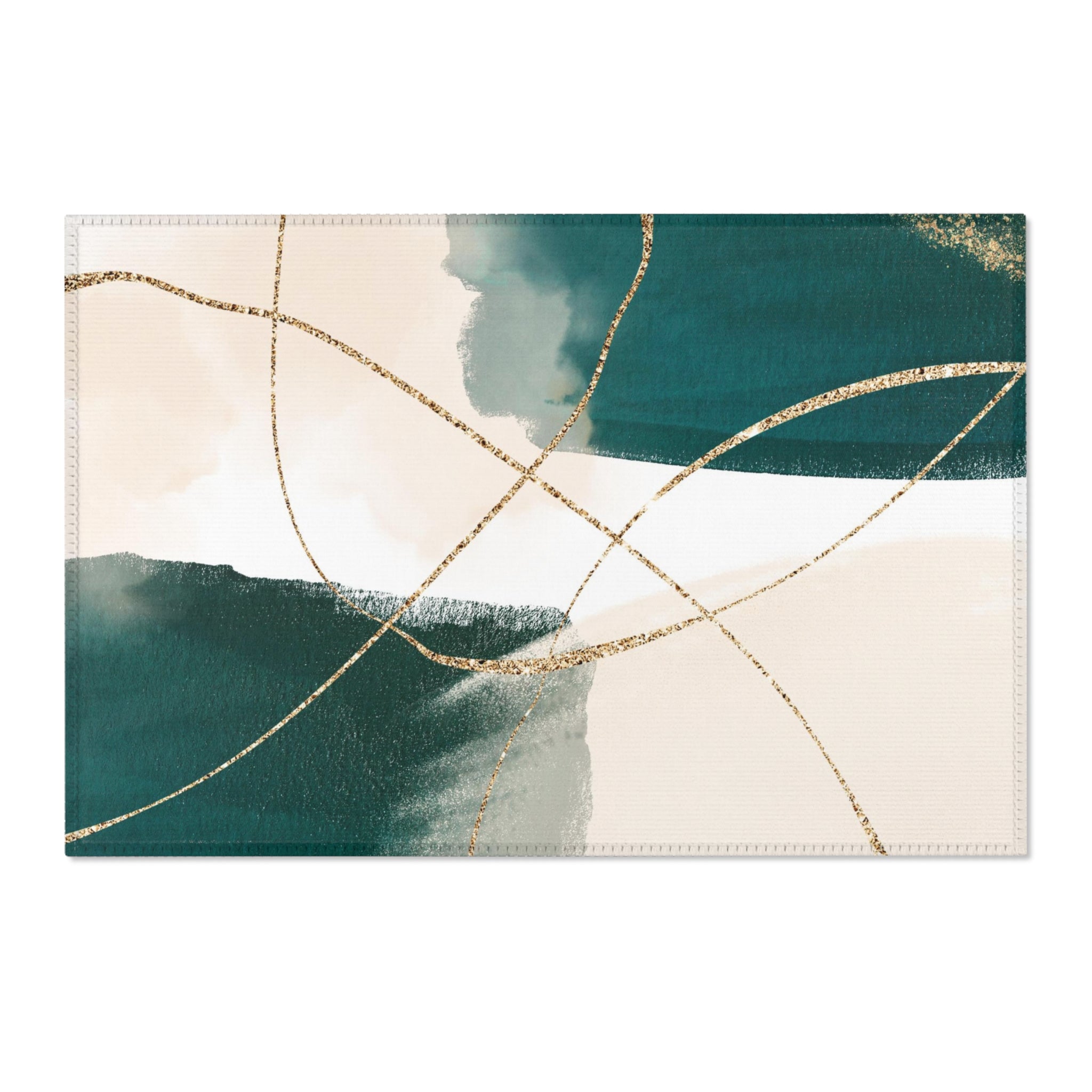 Abstract Boho Area Rug | Emerald Green Blush Beige