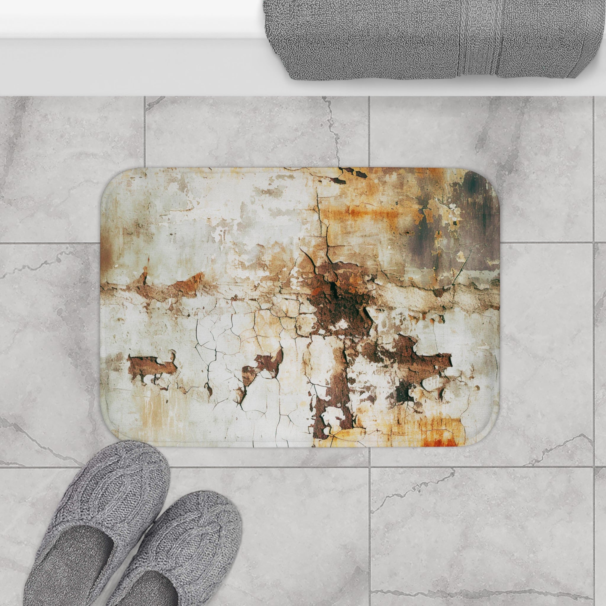 Rustic Boho Bath Mat, Kitchen Mat | Wooden Fade Print