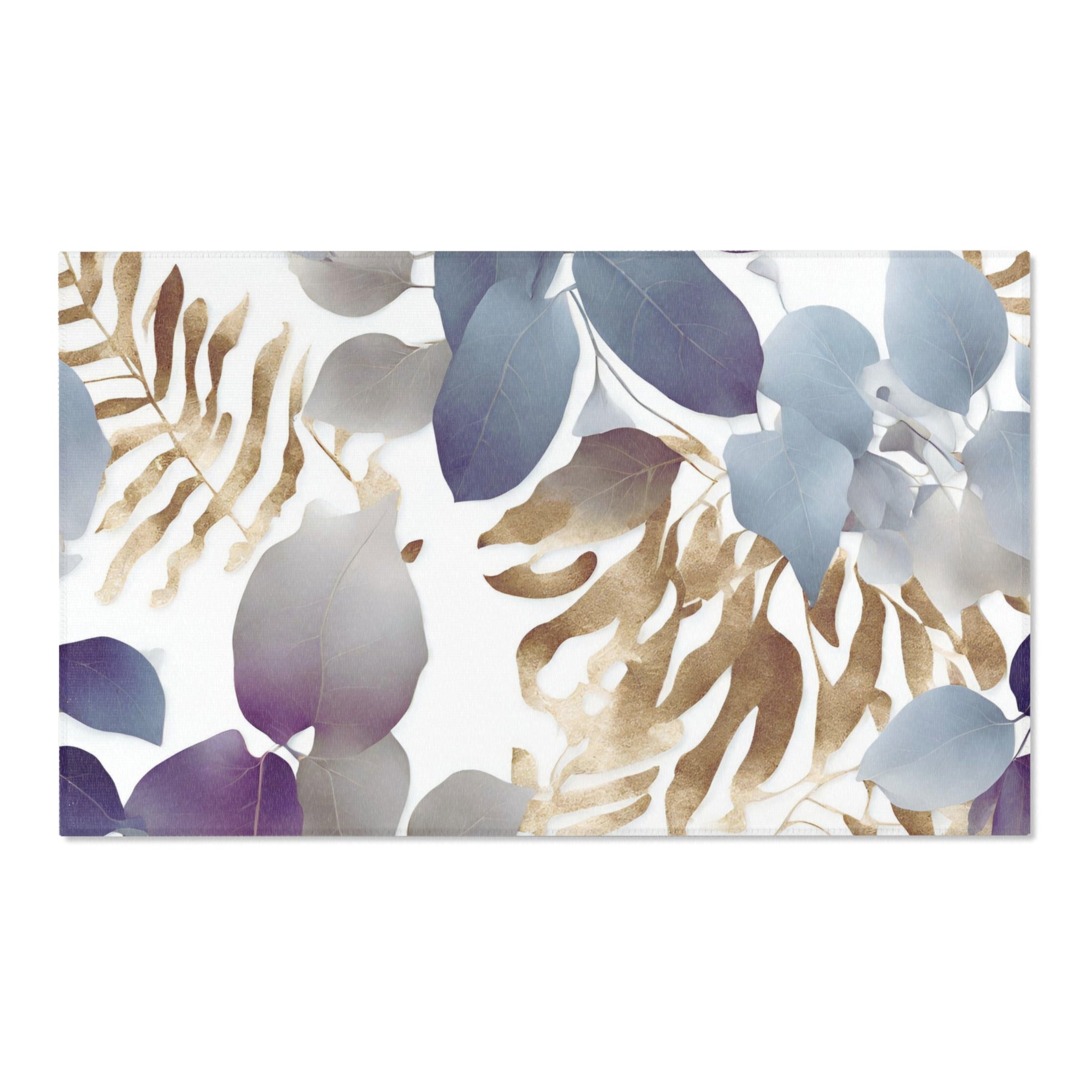 Floral Area Rug | Tropical Eucalyptus Leaves, Blue Purple White